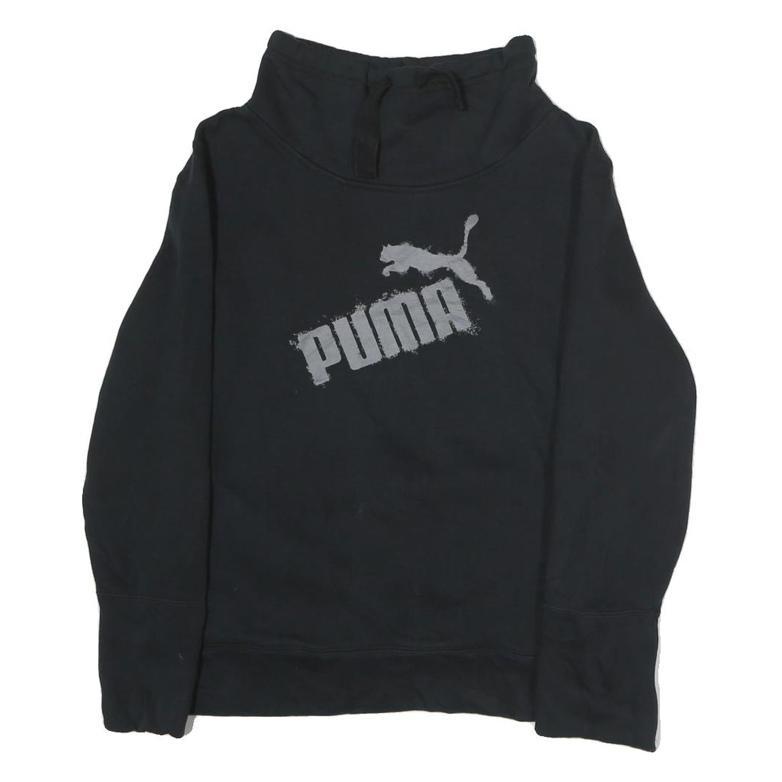 PUMA Womens Black Cotton Crew Neck Sweatshirt UK 12 Logo Print Pullover Refurbished - N/A refurbished available on Cerqular