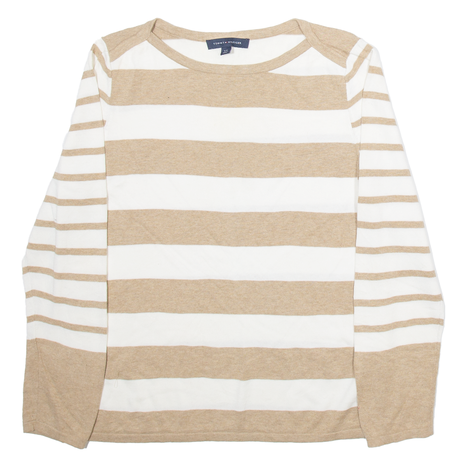 TOMMY HILFIGER Womens Patterned Jumper Brown Striped Tight Knit L Refurbished - N/A refurbished available on Cerqular