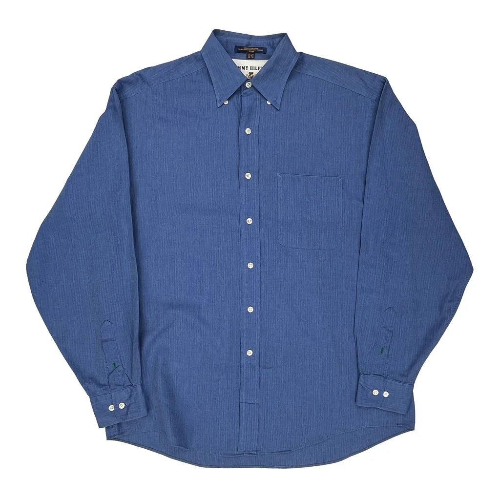 Tommy Hilfiger Shirt - Medium Blue Cotton Refurbished - Thrifted (note: this is a term often used to describe second- refurbished available on Cerqular