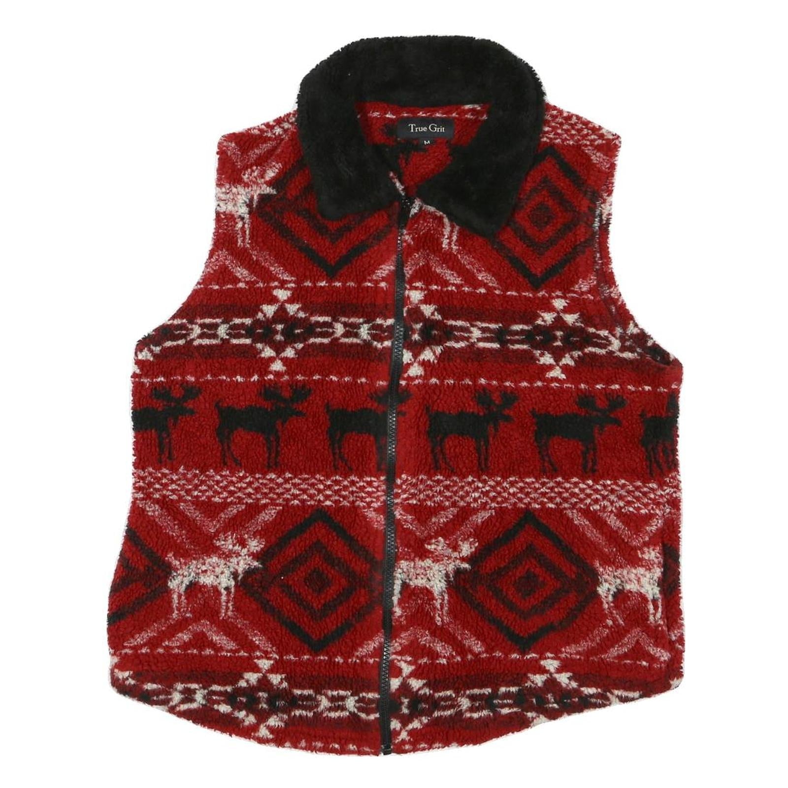 TRUE GRIT Womens Red Black & White Fleece Zip Jacket M Geometric Reindeer Refurbished - N/A refurbished available on Cerqular
