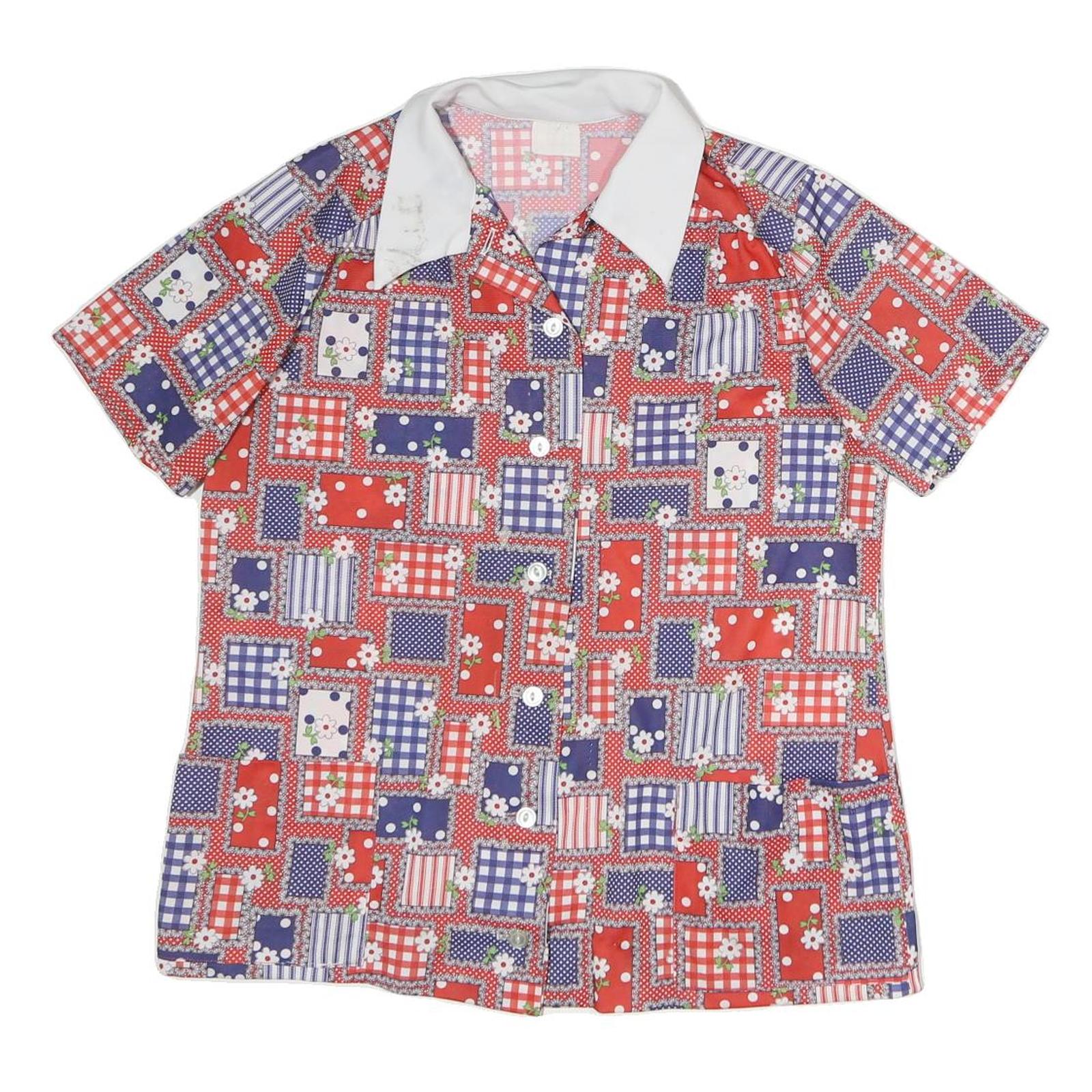 Buy Womens Red Blue White Patchwork Pattern Shirt M Short Sleeve Button Front Refurbished - $14.29 Womens Red Blue White Patchwork Pattern Shirt M Short Sleeve Button Front Refurbished - N/A refurbished available on Cerqular