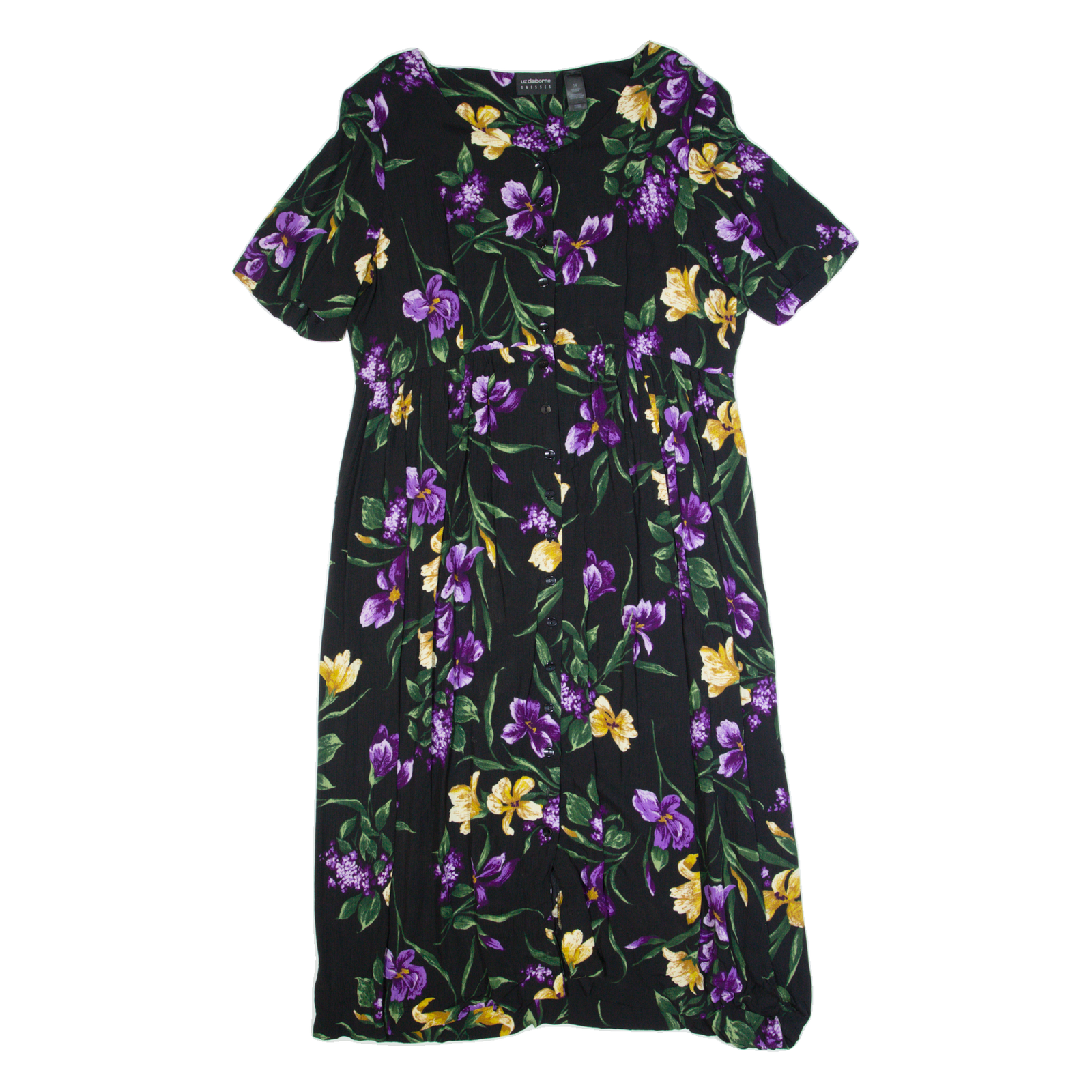 LIZ CLAIBORNE Womens Tea Dress Black 90s Floral Short Sleeve Long XL Refurbished - N/A refurbished available on Cerqular