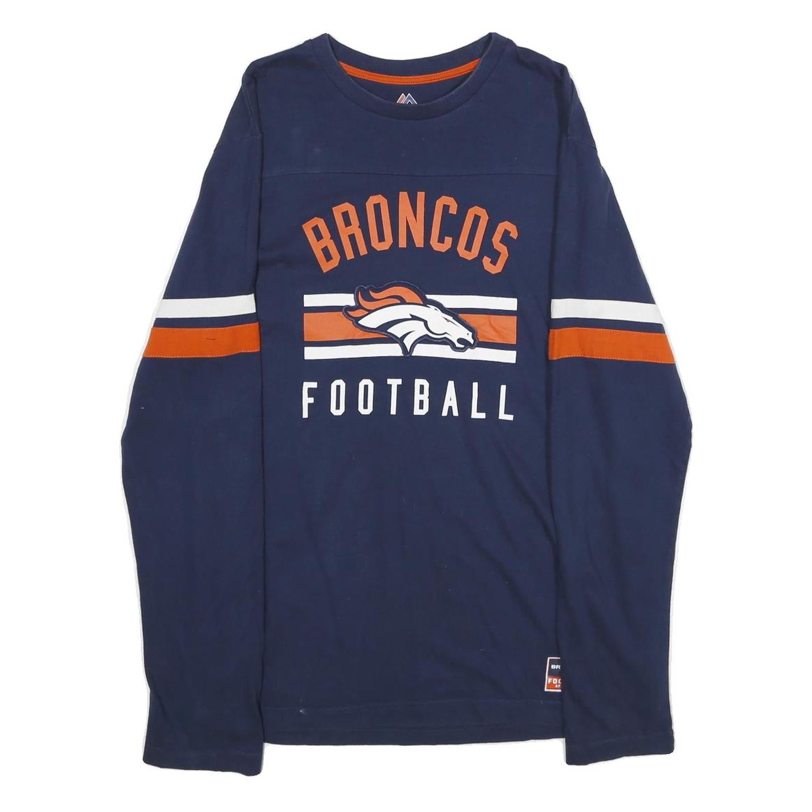 MAJESTIC Mens Blue Broncos Football Long Sleeve Crew Neck T-Shirt L Refurbished - N/A refurbished available on Cerqular