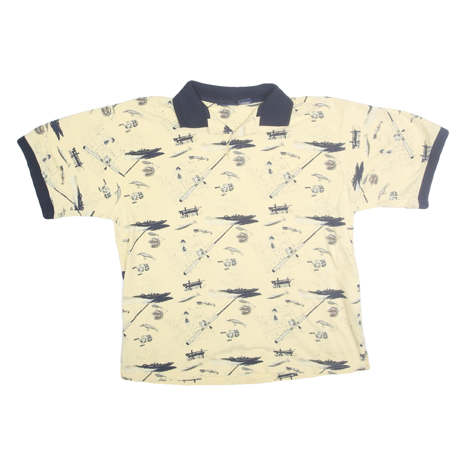 PURITAN Mens Cream & Navy Polo Shirt M Printed Cotton Short Sleeve Casual Refurbished - N/A refurbished available on Cerqular