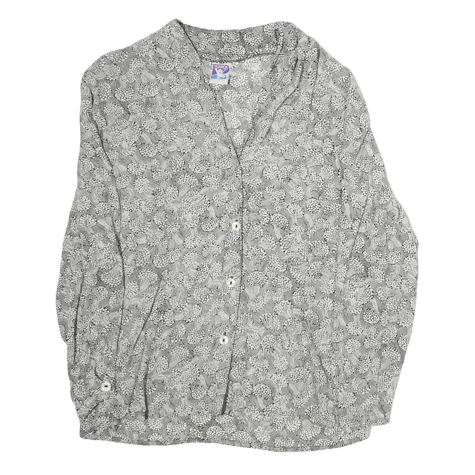 YESSICA Womens Grey Printed Long Sleeve V-Neck Blouse M Patterned Top Refurbished - N/A refurbished available on Cerqular