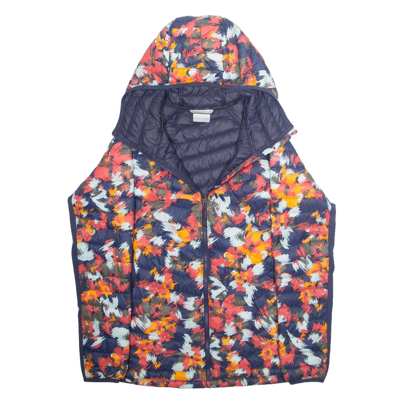 COLUMBIA Womens Puffer Coat Blue Nylon Hooded Crazy Pattern L Refurbished - N/A refurbished available on Cerqular