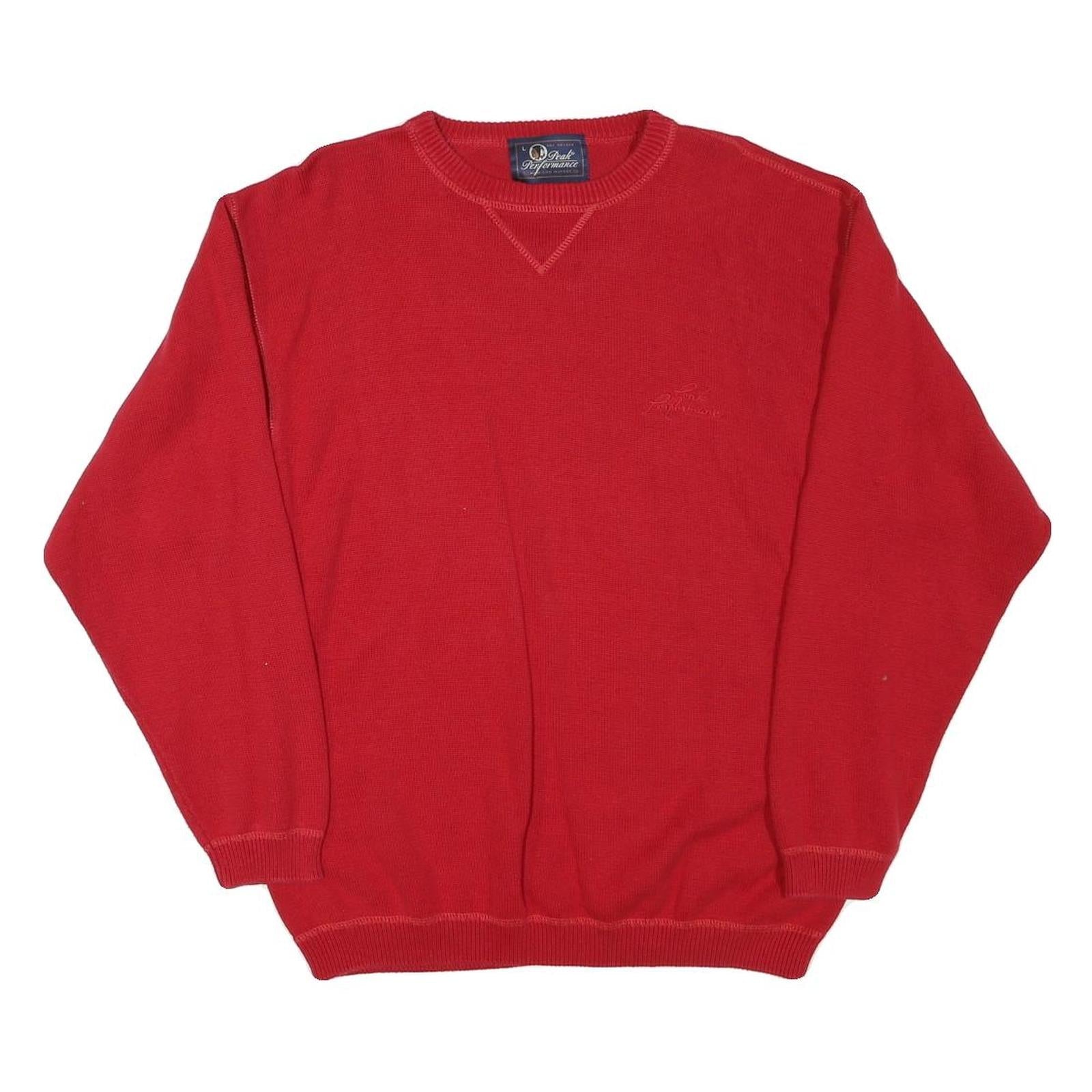 PEAK PERFORMANCE Mens Red Plain Cotton Blend Jumper Crew Neck Basic Knit L Refurbished - N/A refurbished available on Cerqular
