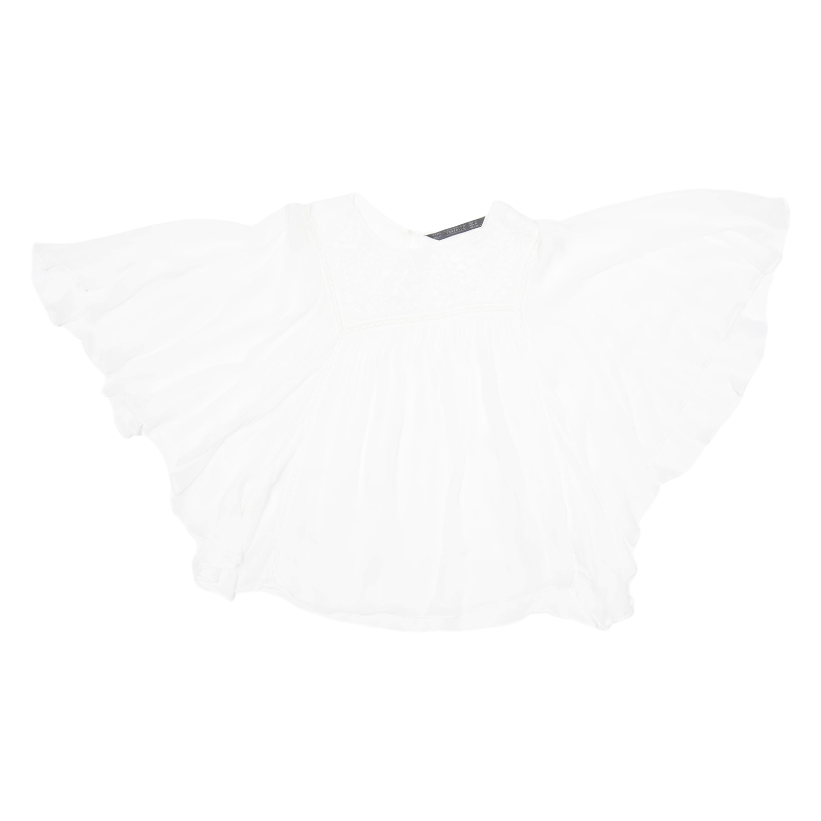 ZARA Womens Blouse White Ruffle Sleeve Viscose Floral M Refurbished - N/A refurbished available on Cerqular
