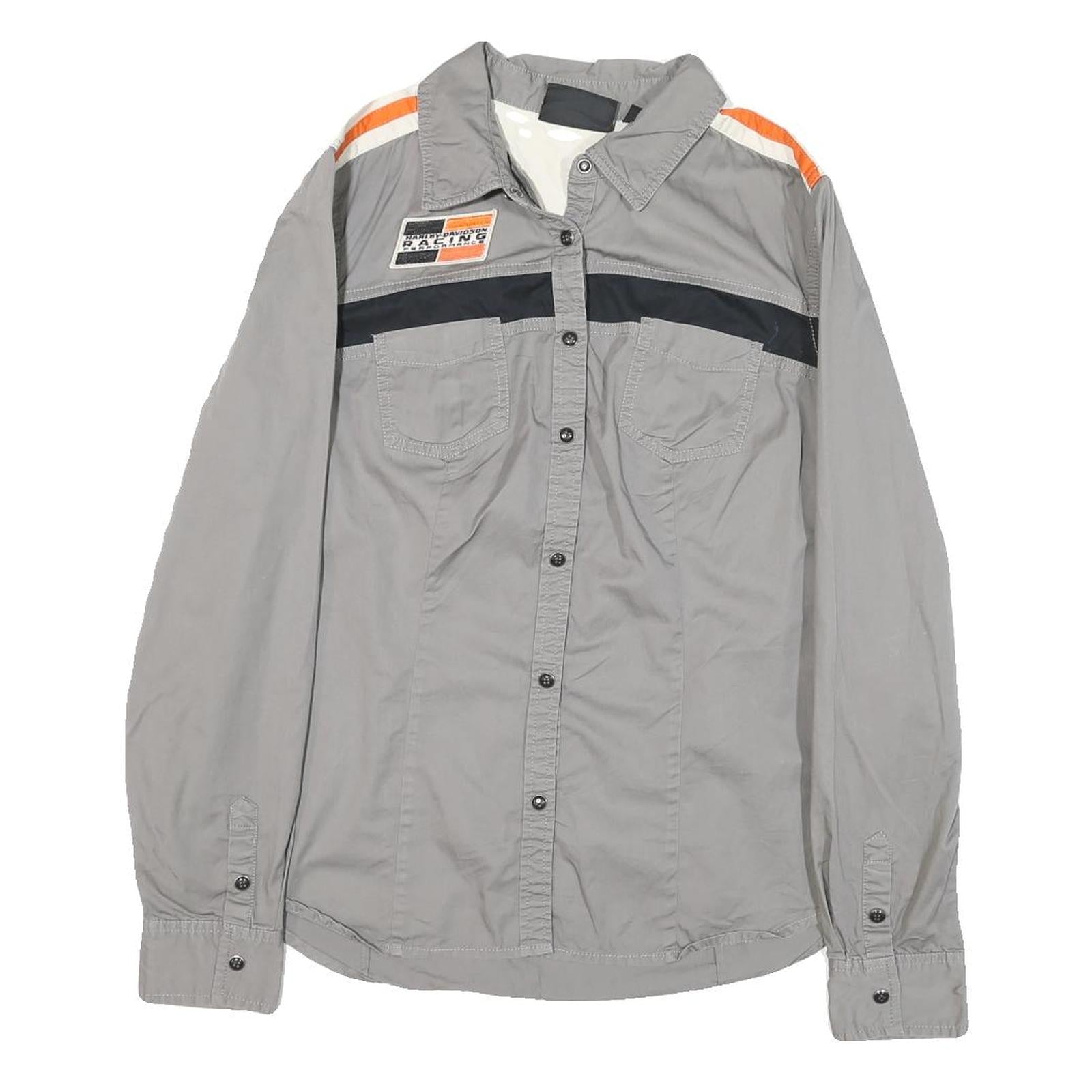 HARLEY DAVIDSON Womens Grey & Orange Racing Shirt L Cotton Blend Casual Fit Long Refurbished - N/A refurbished available on Cerqular