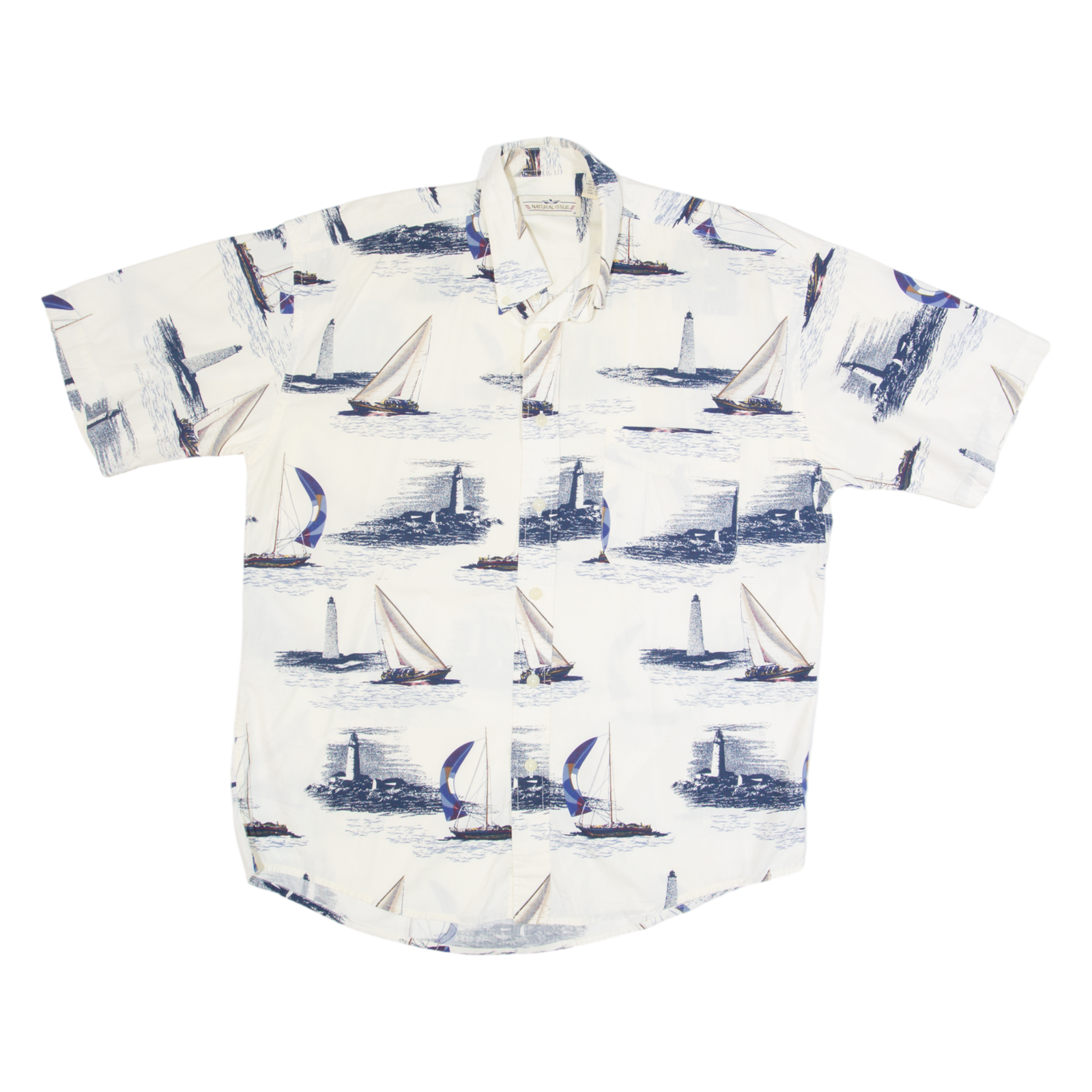NATURAL ISSUE Boats Mens Shirt Cream 90s M Refurbished - N/A refurbished available on Cerqular