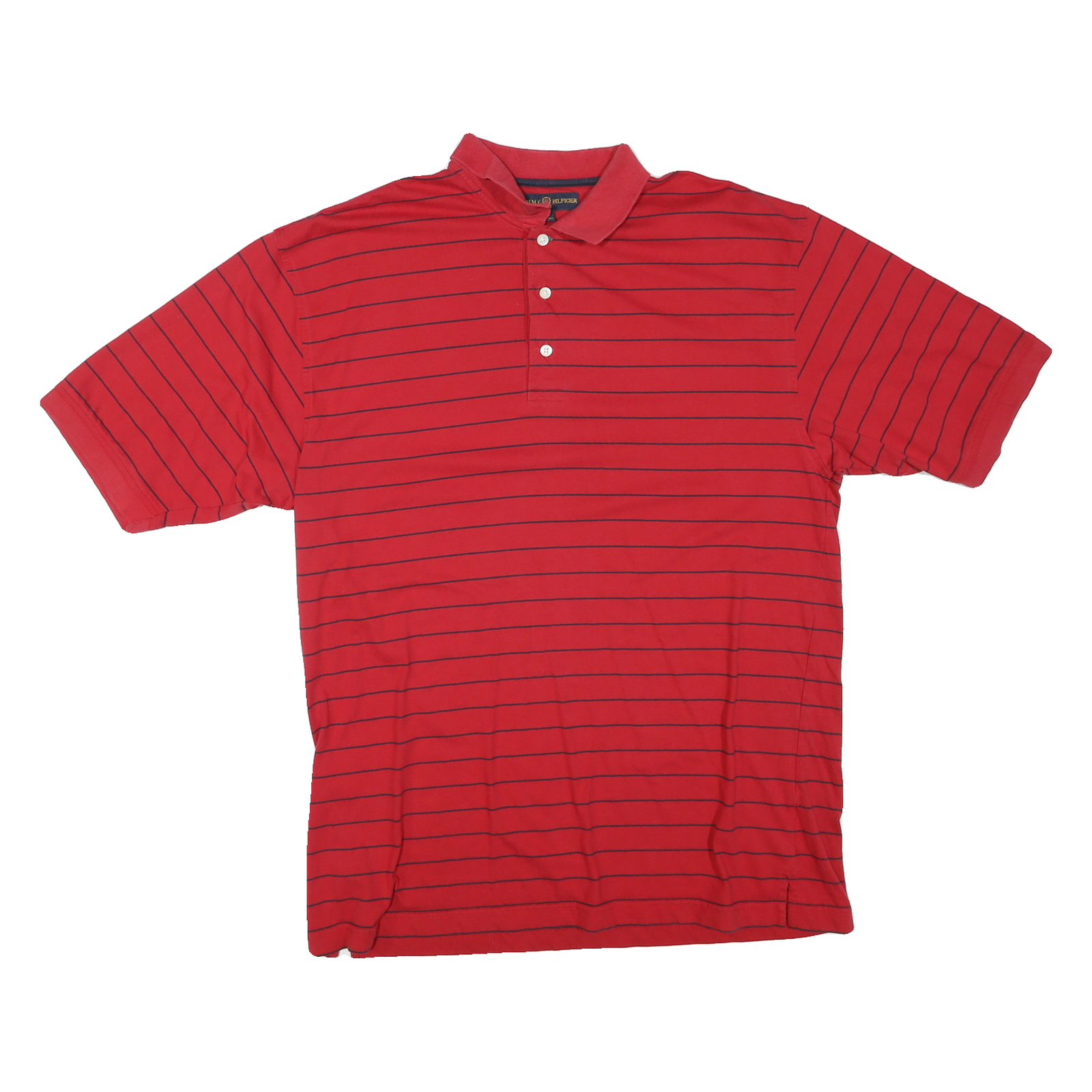 TOMMY HILFIGER Mens Red & Navy Striped Short Sleeve Polo Shirt L Casual Cotton Refurbished - N/A refurbished available on Cerqular