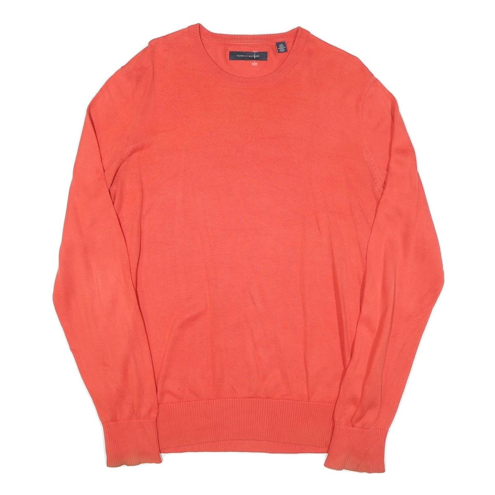 TOMMY HILFIGER Mens Red Plain Crew Neck Basic Knit Jumper L Cotton Blend Refurbished - N/A refurbished available on Cerqular