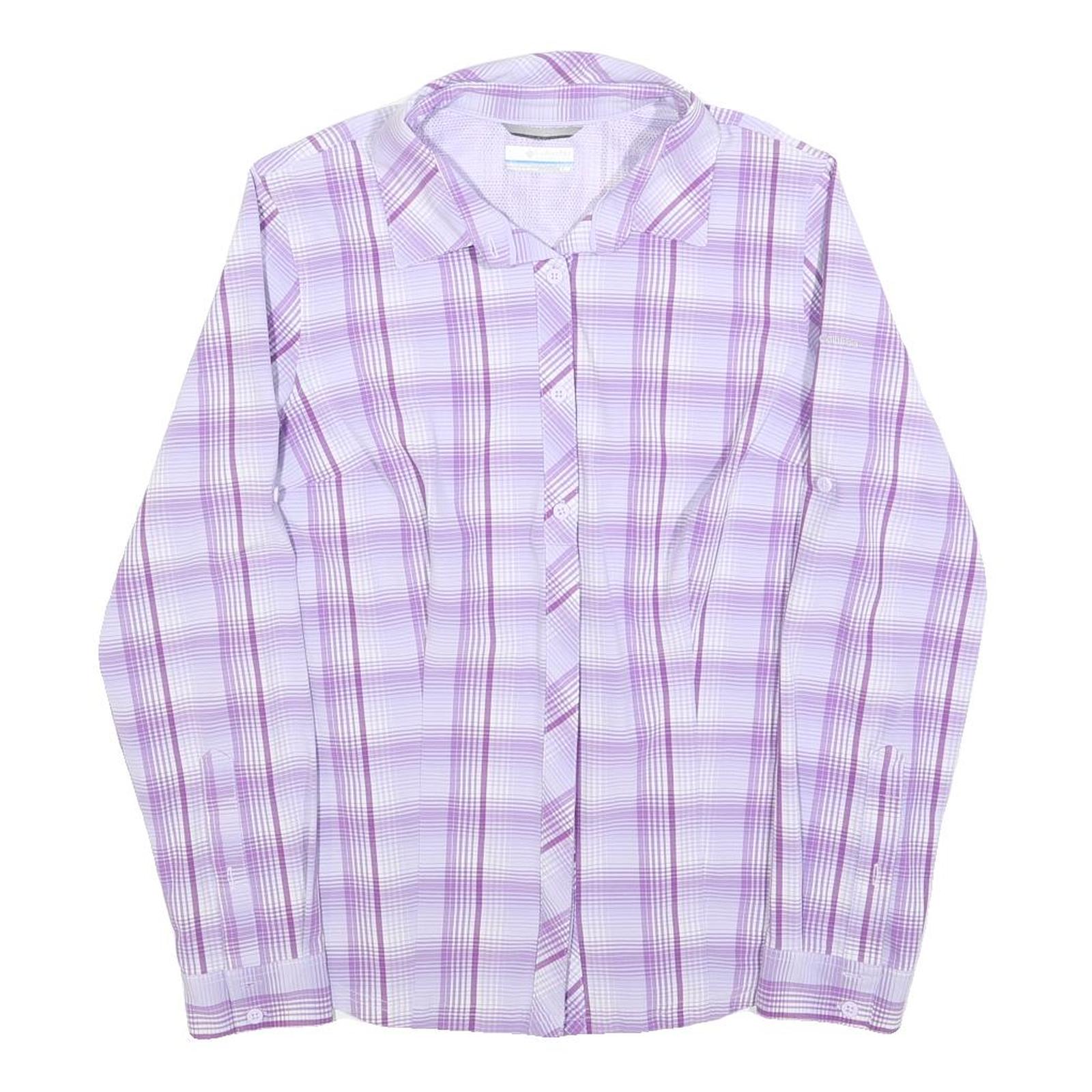 COLUMBIA Womens Purple & White Plaid Shirt L Lightweight Button Up Outdoor Shirt Refurbished - N/A refurbished available on Cerqular