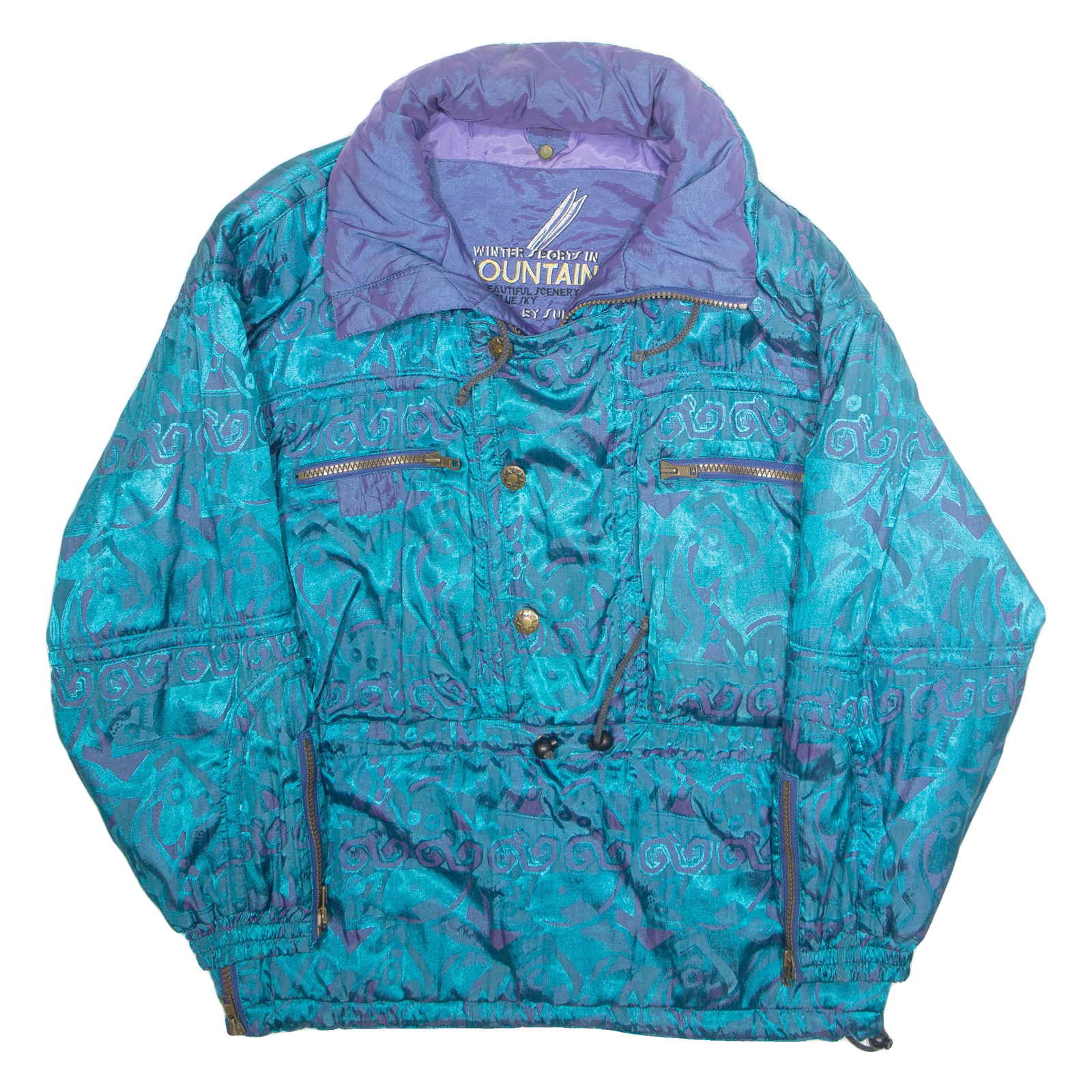 WINTER PORTSIN Mens Pullover Coat Blue Crazy Pattern L Refurbished - N/A refurbished available on Cerqular