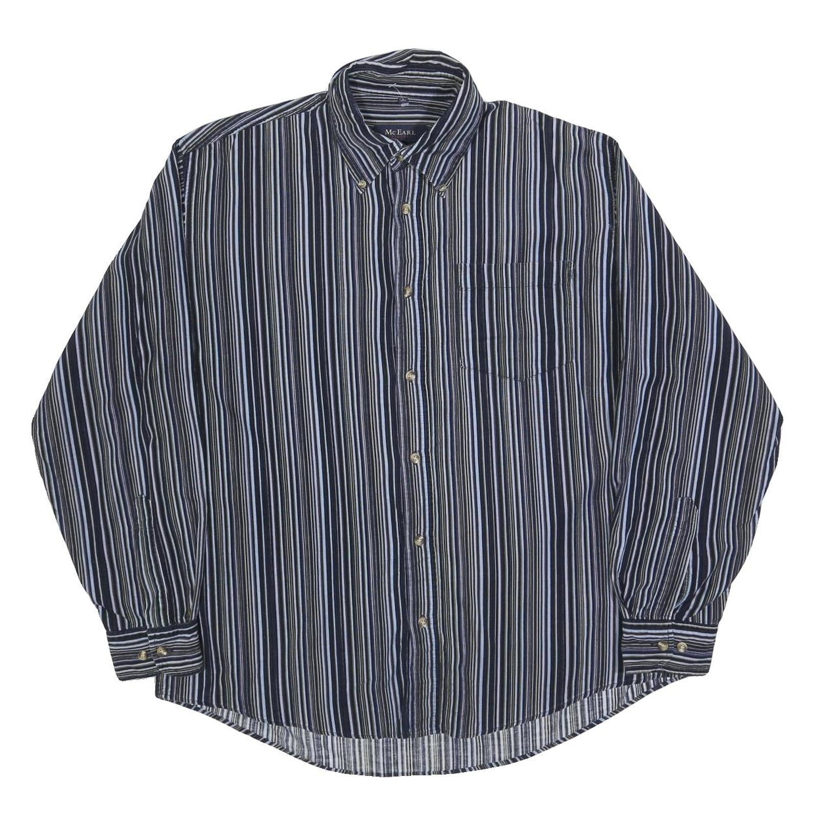 MCEARL Mens Blue & White Striped Shirt L Classic Button-Down Cotton Blend Refurbished - N/A refurbished available on Cerqular