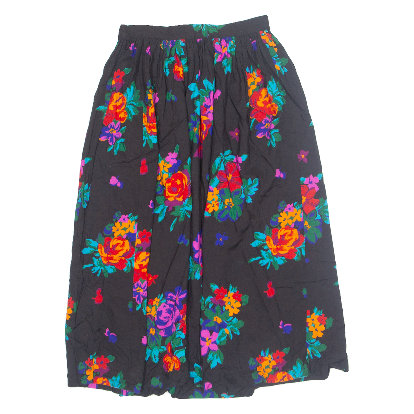 LESLIE LUCKS Womens A-Line Skirt Black Knee Length 90s Floral UK 8 Refurbished - N/A refurbished available on Cerqular