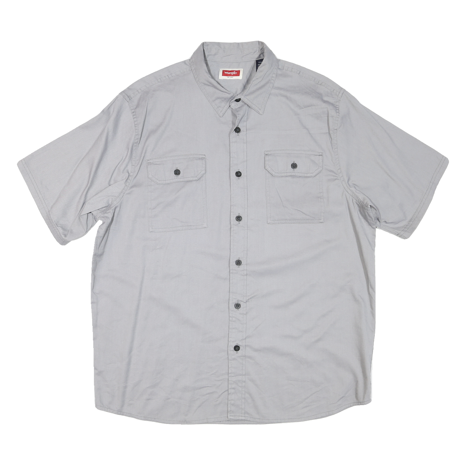 WRANGLER Mens Grey Cotton Blend Short Sleeve Shirt L Button Pocket Casual Refurbished - N/A refurbished available on Cerqular