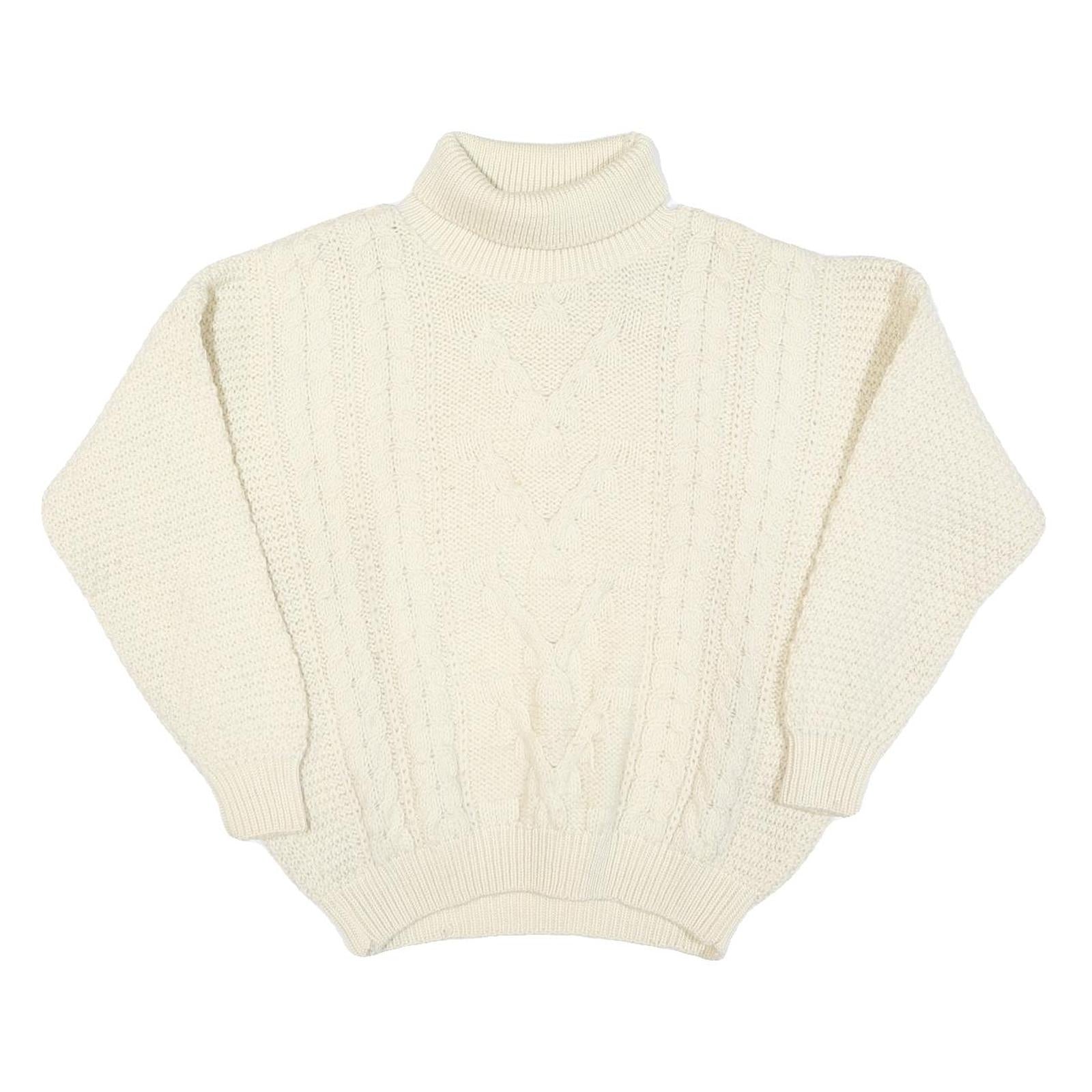 Womens Cream Plain Wool Blend Chunky Knit Jumper Roll Neck L Winter Warm Refurbished - N/A refurbished available on Cerqular