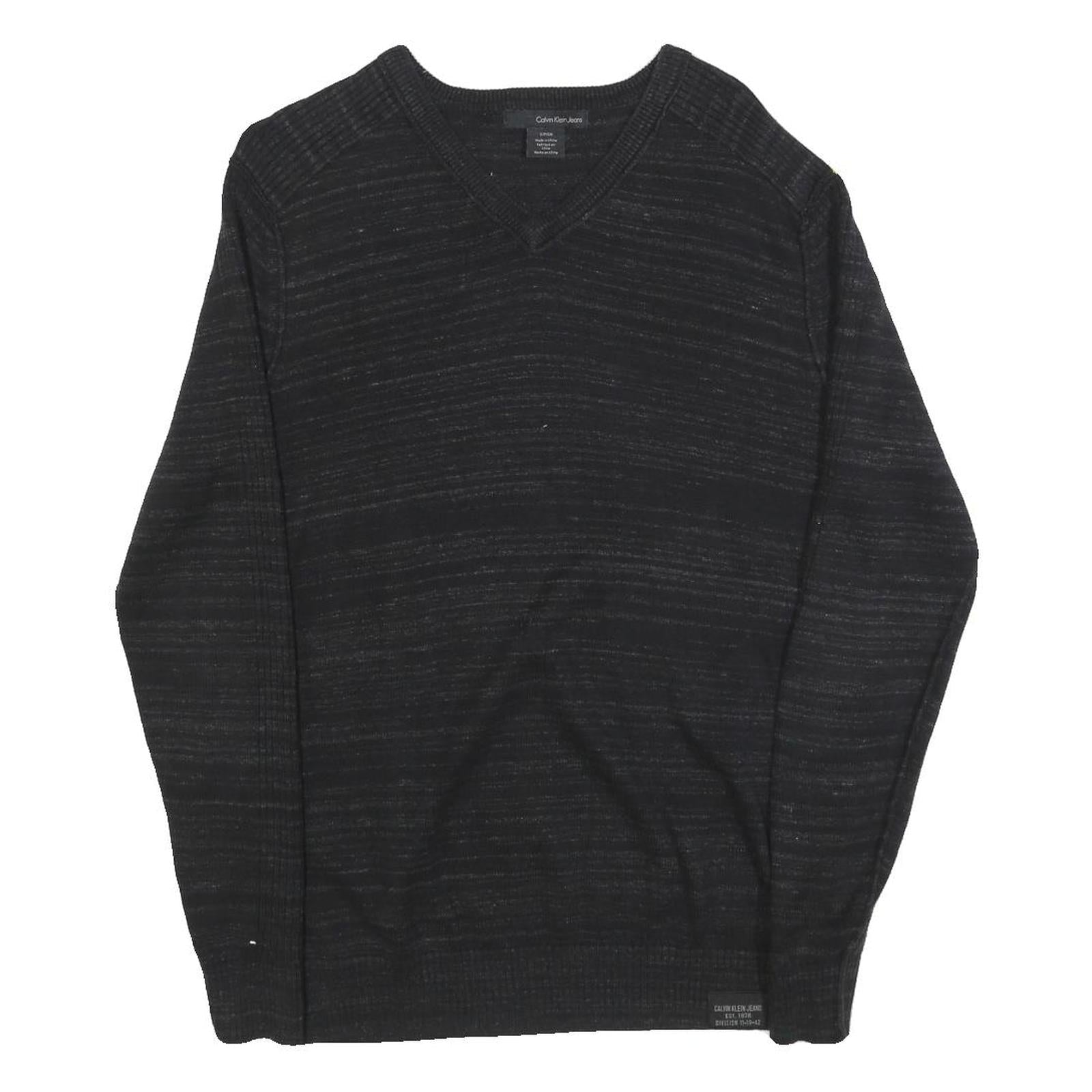 CALVIN KLEIN Mens Black Patterned Cotton Jumper V Neck Basic Knit S Lightweight Refurbished - N/A refurbished available on Cerqular
