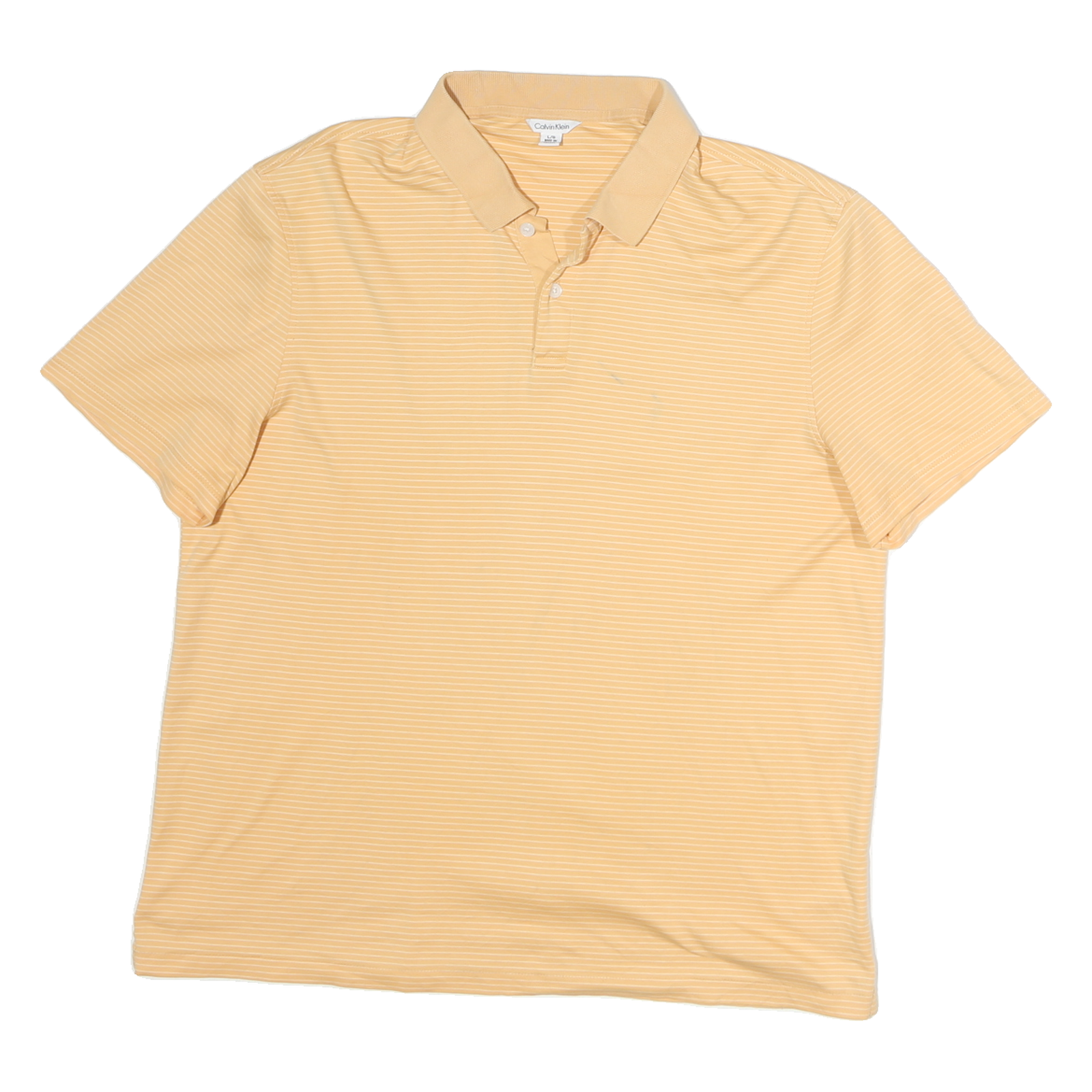 CALVIN KLEIN Mens Yellow & White Striped Short Sleeve Polo Shirt L Casual Refurbished - N/A refurbished available on Cerqular