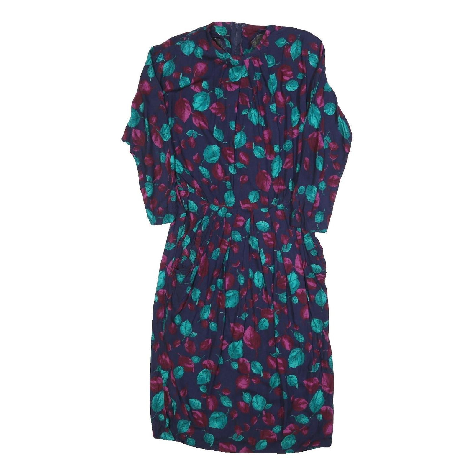 Womens Navy Blue & Purple Floral Day Cotton Blend Dress Size S Elegant Summer Refurbished - N/A refurbished available on Cerqular