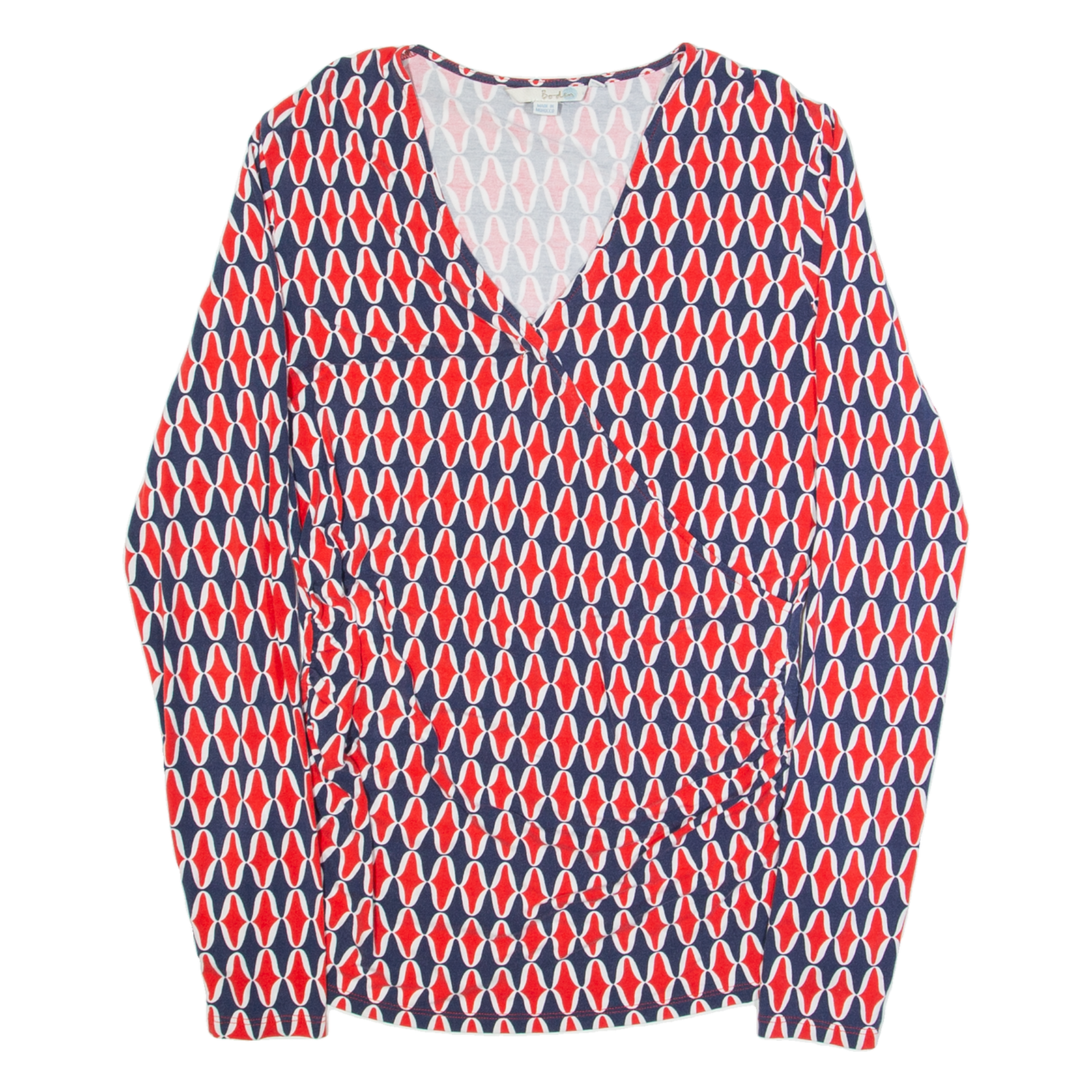 BODEN Womens Printed Top Red Button Neck Long Sleeve Crazy Pattern UK 14 Refurbished - N/A refurbished available on Cerqular