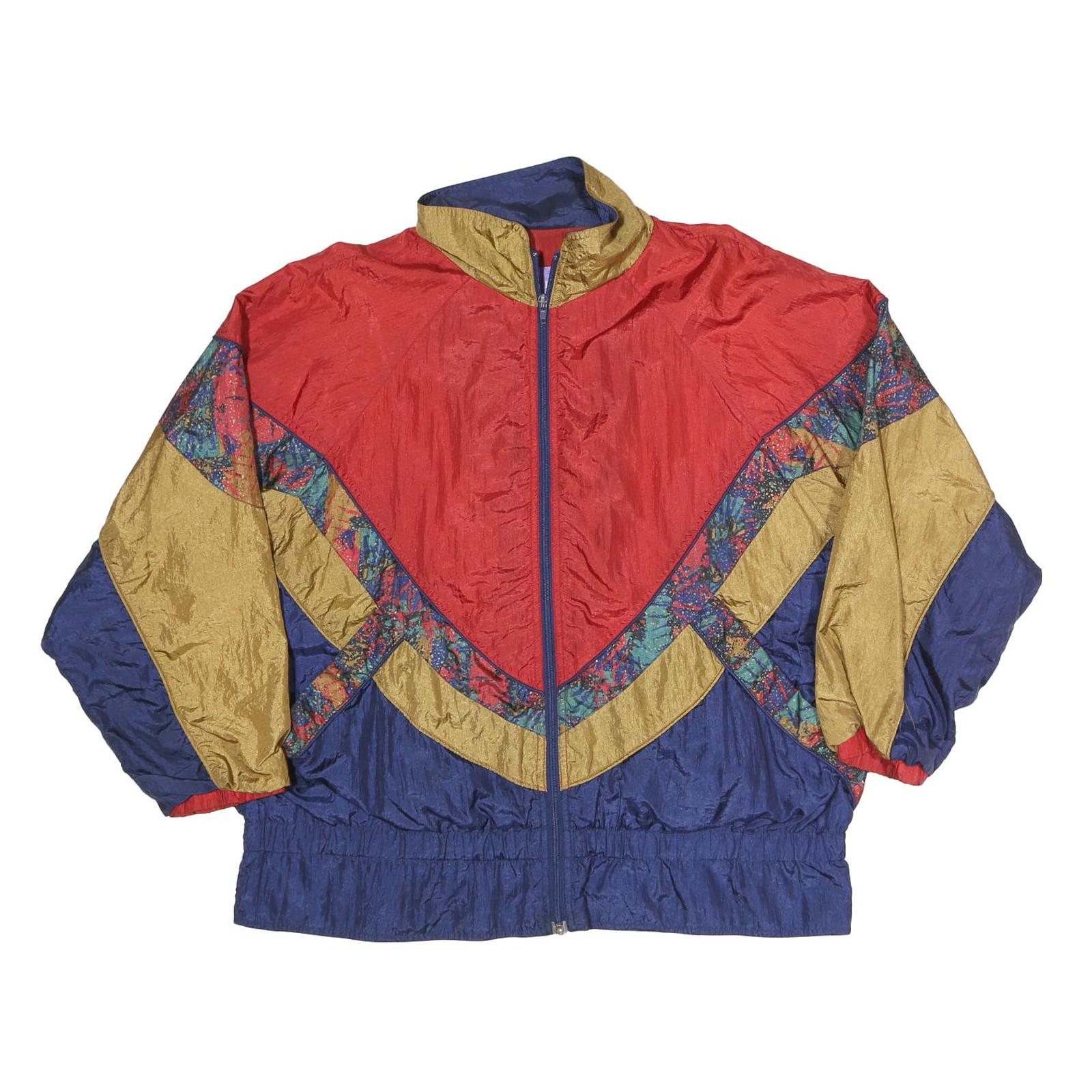 BOLDIES Womens Red Gold & Blue Colourblock Zip Jacket XL Polyester Blend Vintage Refurbished - N/A refurbished available on Cerqular