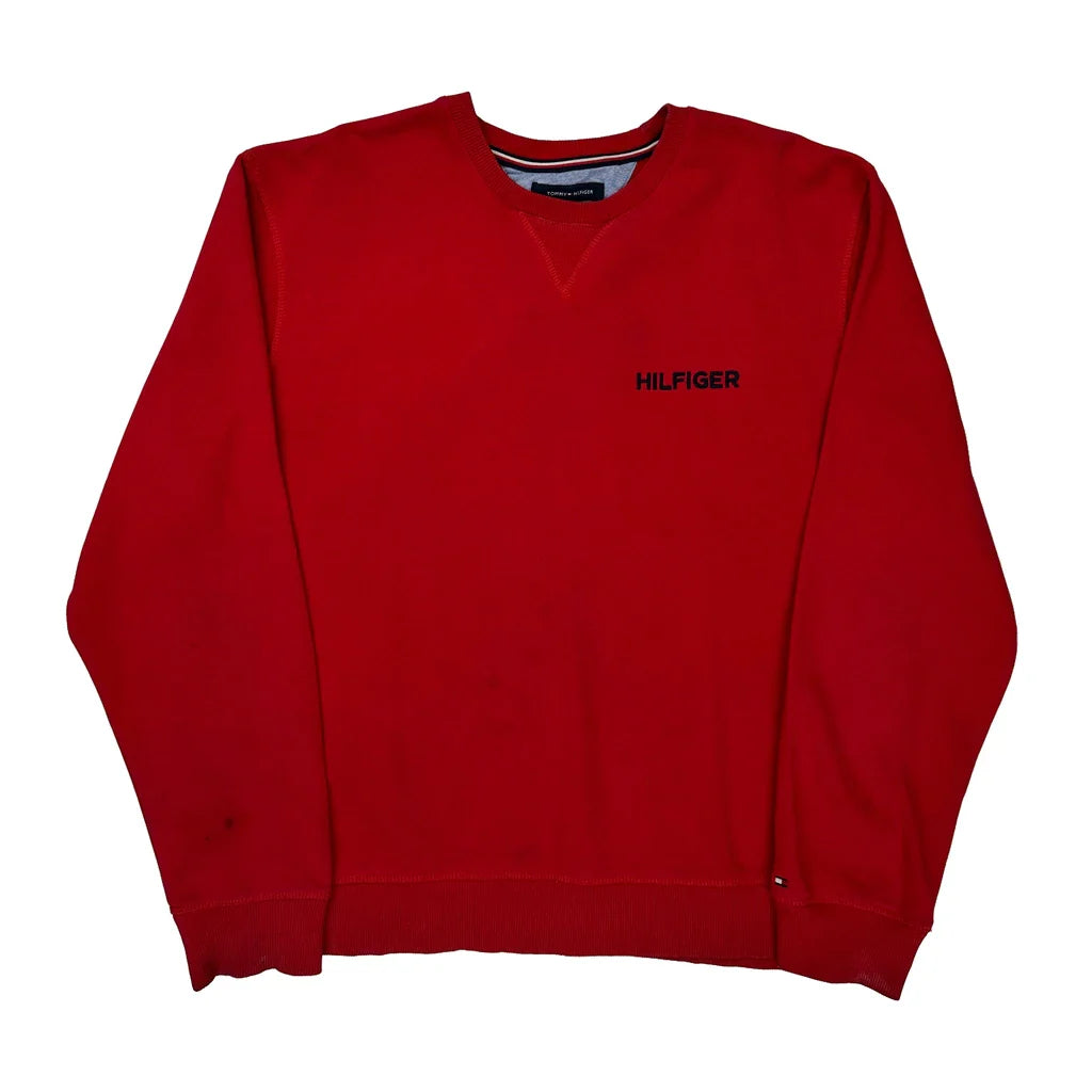 Tommy Hilfiger Sweatshirt - XL Red Cotton Refurbished - Thrifted (note: this is a term often used to describe second- refurbished available on Cerqular