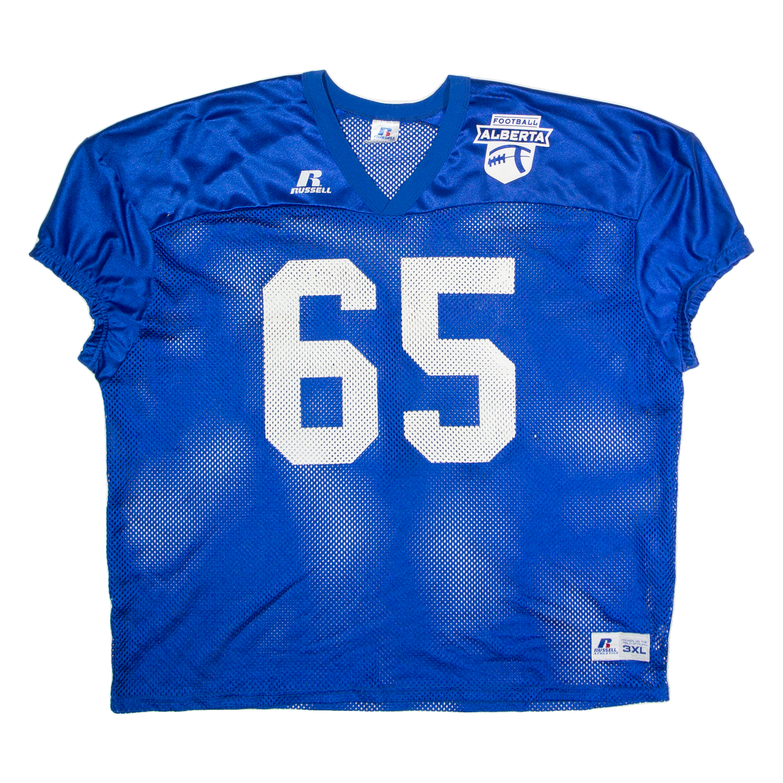 RUSSELL ATHLETIC Alberta Football #65 Mens Jersey Blue USA V-Neck 3XL Refurbished - N/A refurbished available on Cerqular