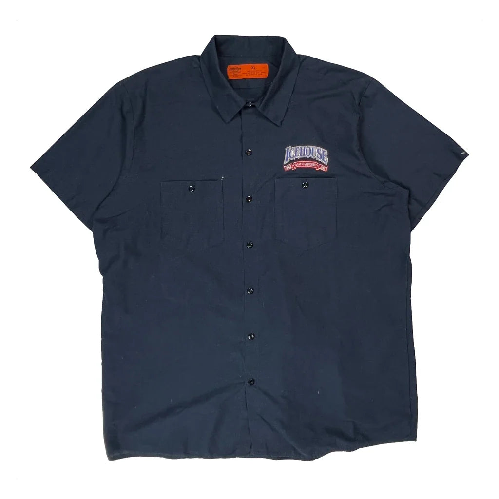 Icehouse Dickies Short Sleeve Shirt - XL Navy Polyester Blend Refurbished - Thrifted (note: this is a term often used to describe second- refurbished available on Cerqular