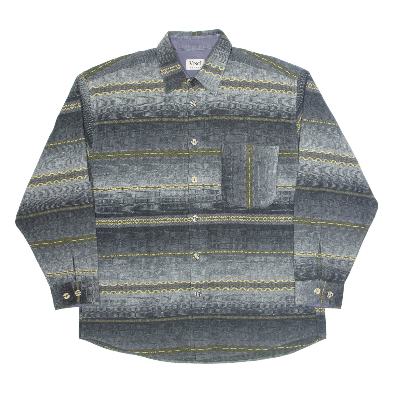 VINCI Mens Shirt Grey Striped Long Sleeve L Refurbished - N/A refurbished available on Cerqular