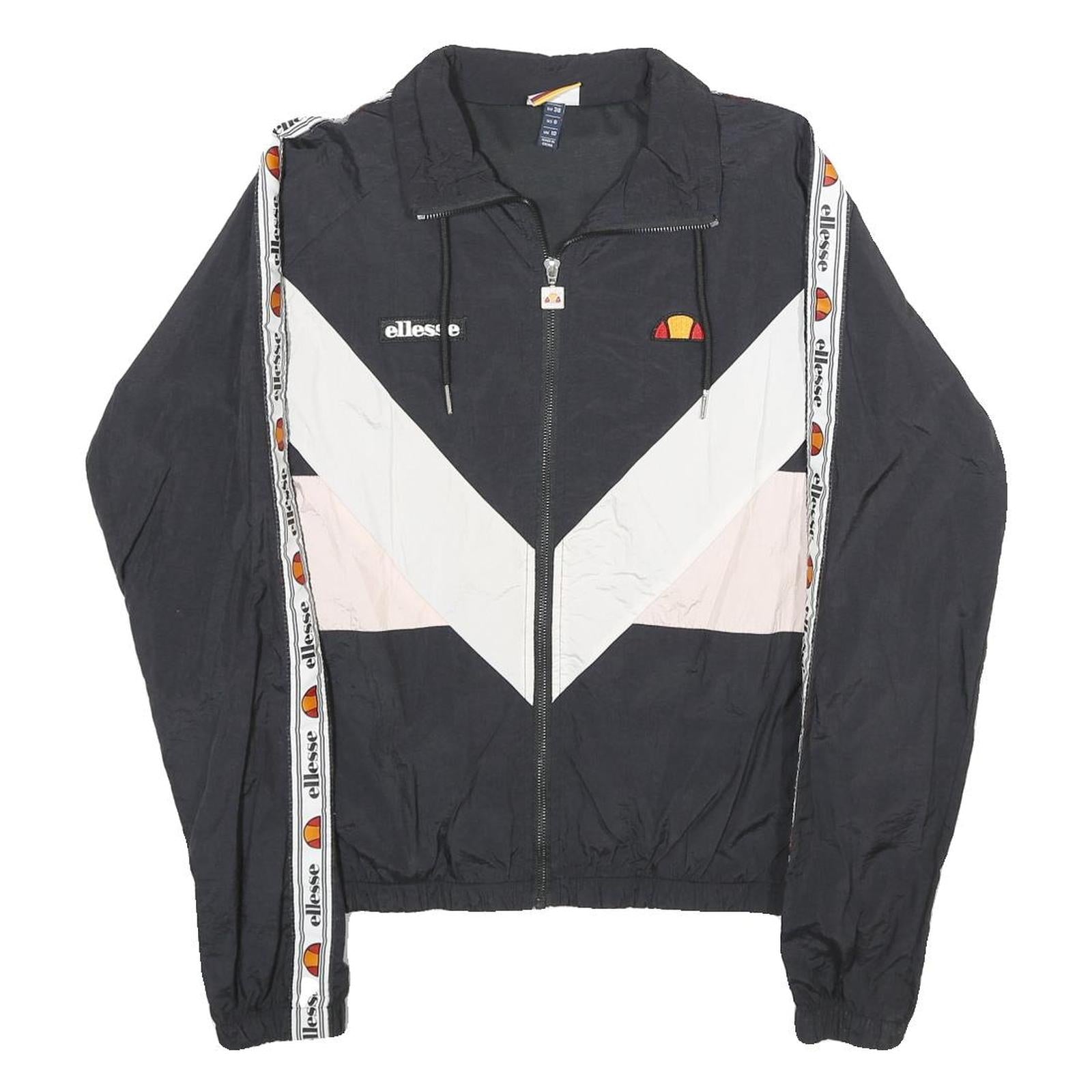 ELLESSE Womens Black & White Chevron Nylon Track Jacket UK 10 Zip Casual Sport Refurbished - N/A refurbished available on Cerqular