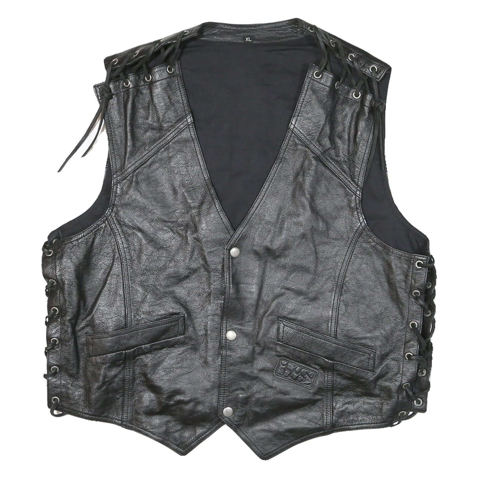 IXS Mens Black Leather Waistcoat XL Leather Plain Button Biker Detail Vest Refurbished - N/A refurbished available on Cerqular