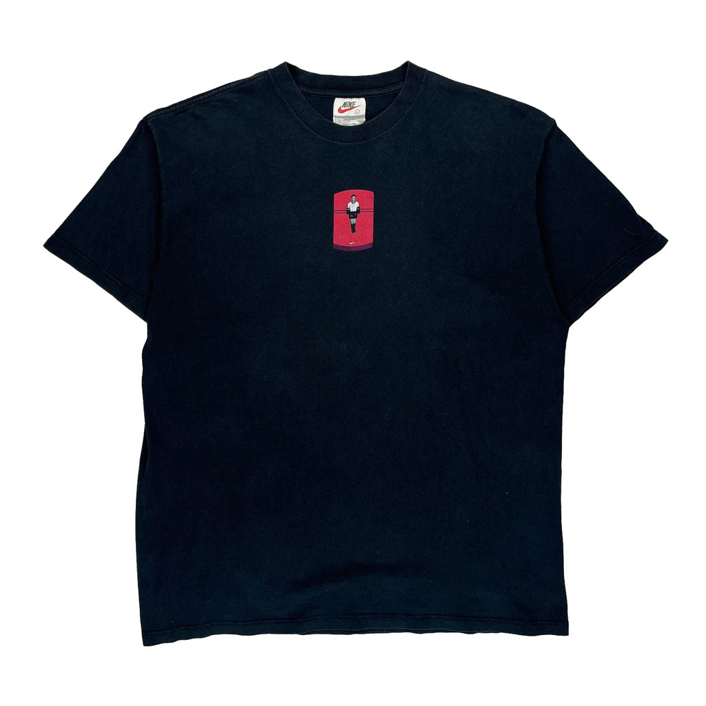 Made In USA Nike Graphic T-Shirt - Large Black Cotton Refurbished - Thrifted (note: this is a term often used to describe second- refurbished available on Cerqular