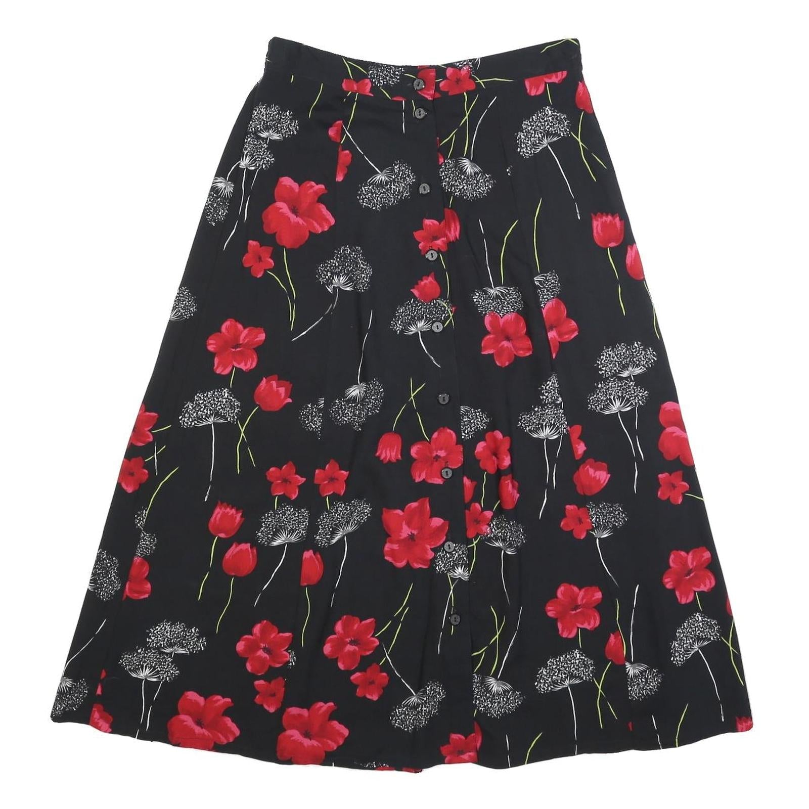 SAG HARBOR Womens Black Red Floral Button Midi Cotton Blend Skirt M Classic Refurbished - N/A refurbished available on Cerqular