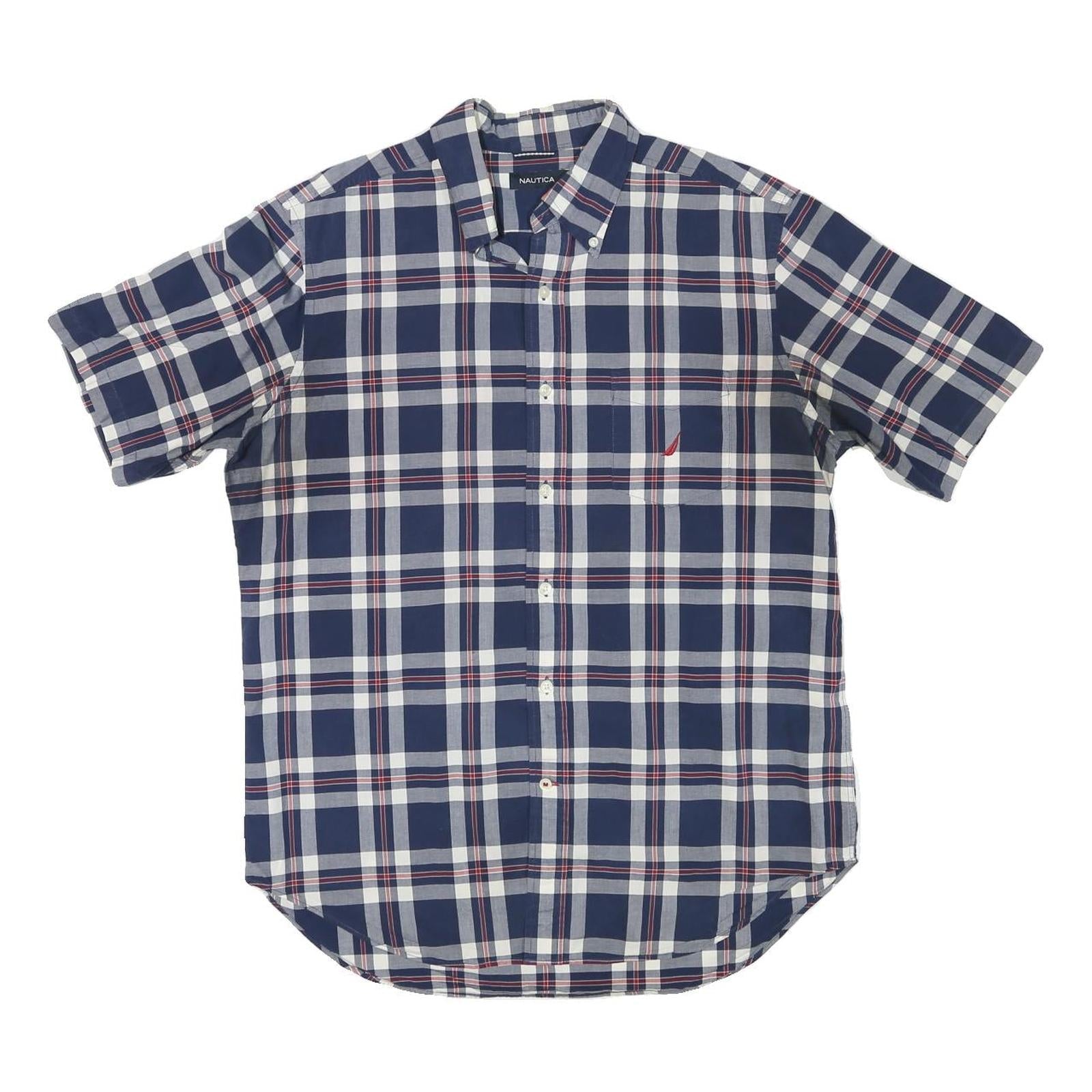 NAUTICA Mens Blue & White Plaid Check Short Sleeve Shirt M Casual Cotton Refurbished - N/A refurbished available on Cerqular