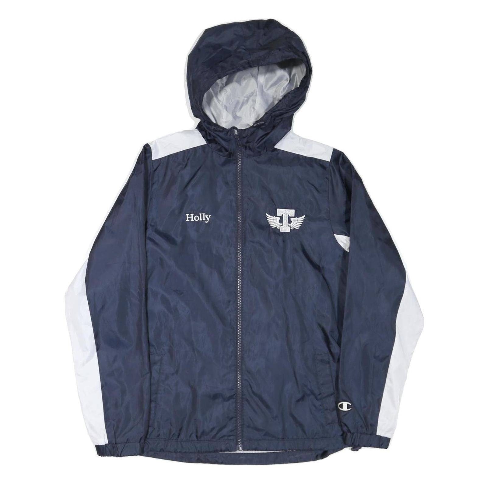 CHAMPION Womens Navy & White Thunderbird Nylon Zip Jacket S Windbreaker Hooded Refurbished - N/A refurbished available on Cerqular