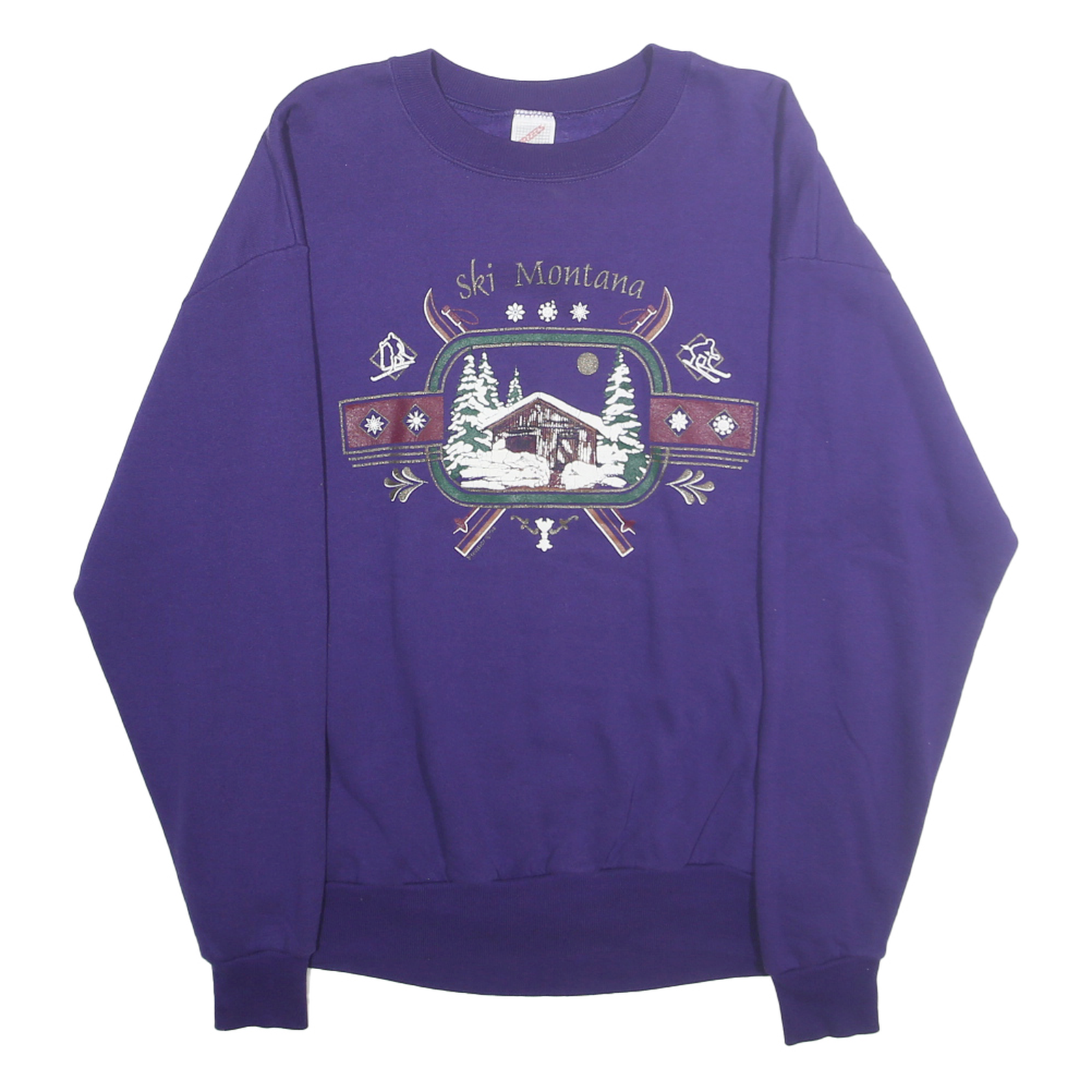 JERZEES Mens Purple Ski Montana Crew Neck L Sweatshirt Cotton Blend Winter Refurbished - N/A refurbished available on Cerqular