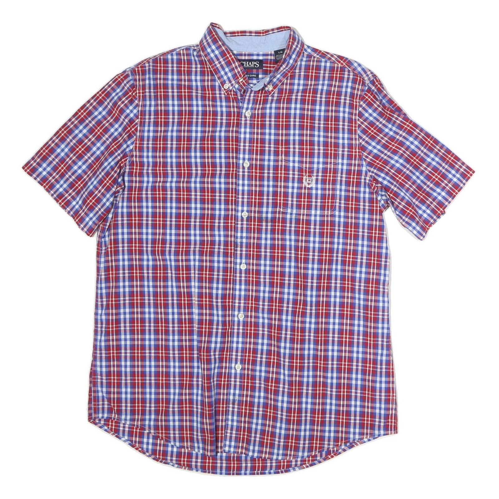 CHAPS Mens Red & Blue Check Shirt L Button-Down Cotton Blend Casual Short Sleeve Refurbished - N/A refurbished available on Cerqular