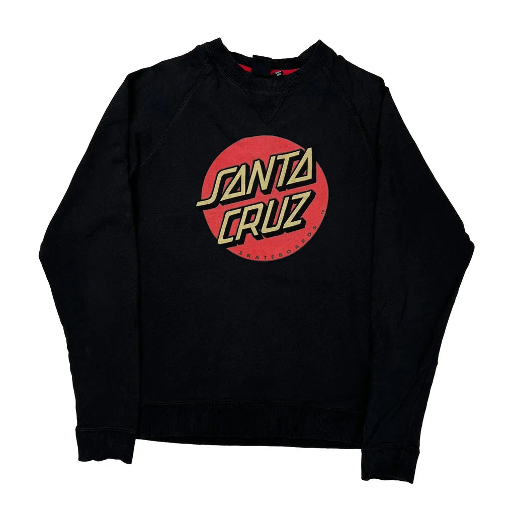 Santa Cruz Graphic Long Sleeve T-Shirt - Medium Black Cotton Refurbished - Thrifted (note: this is a term often used to describe second- refurbished available on Cerqular