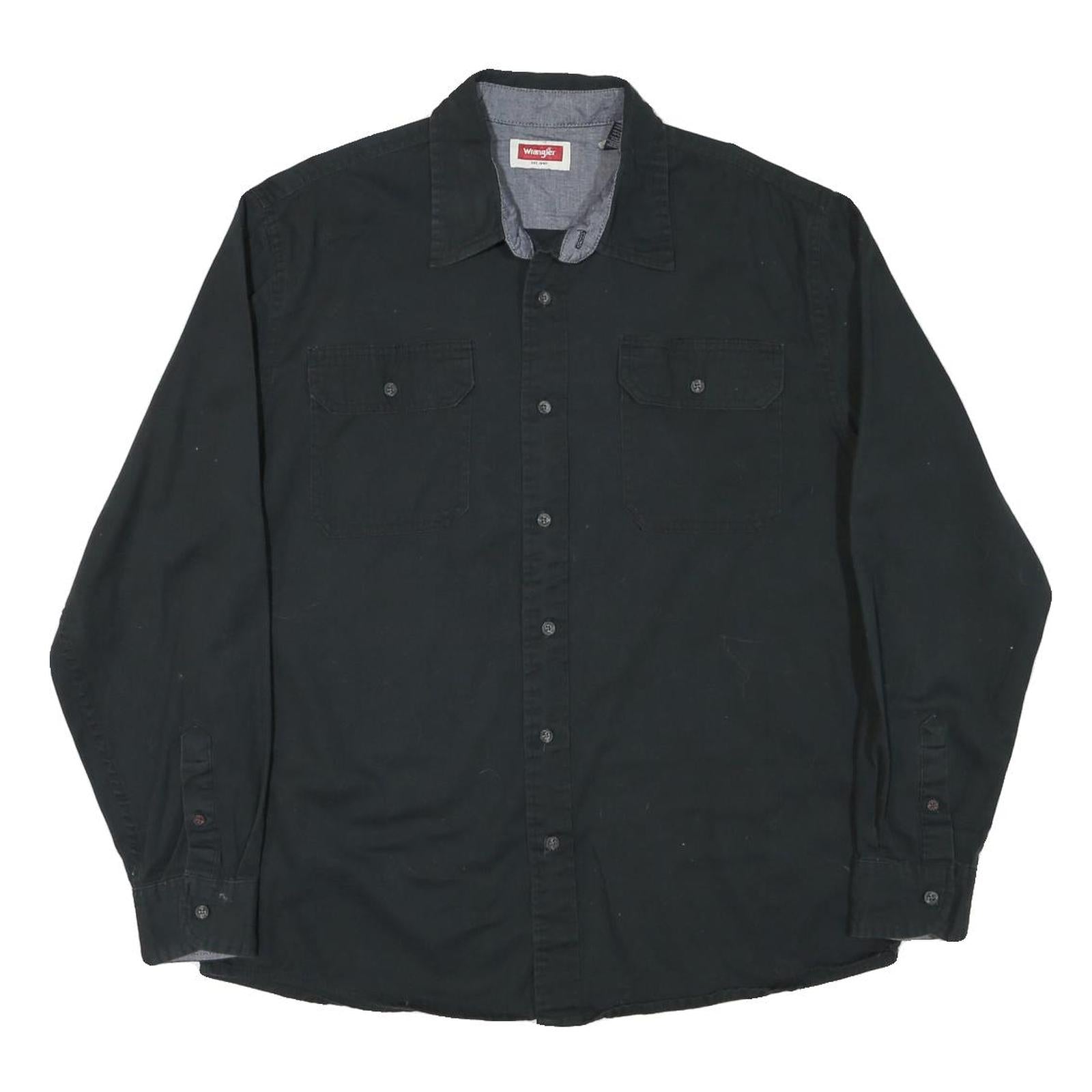 WRANGLER Mens Black Shirt L Cotton Blend Casual Button Up Long Sleeve Refurbished - N/A refurbished available on Cerqular
