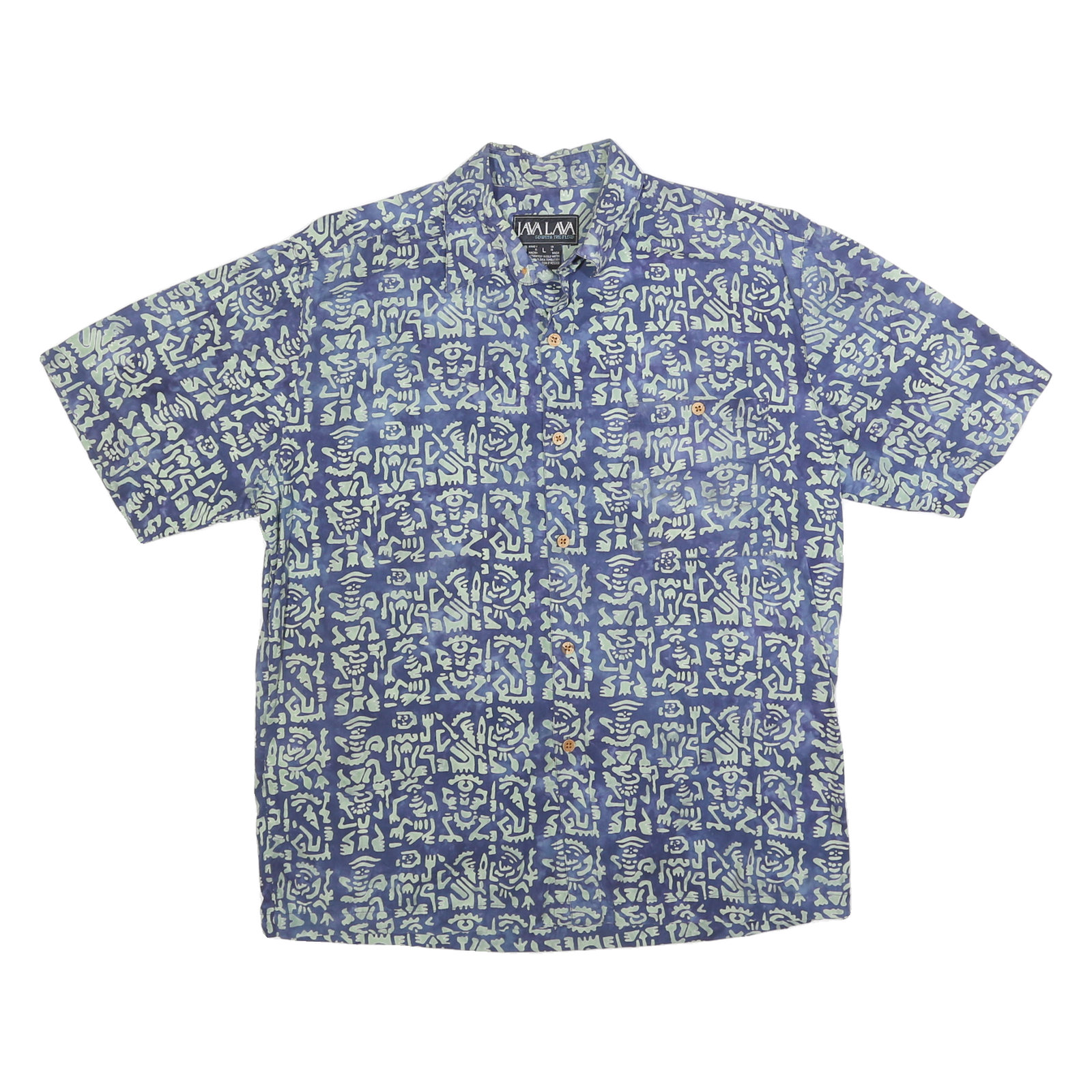 JAVA LAVA Mens Blue Patterned Shirt L Cotton Short Sleeve Casual Stylish Refurbished - N/A refurbished available on Cerqular
