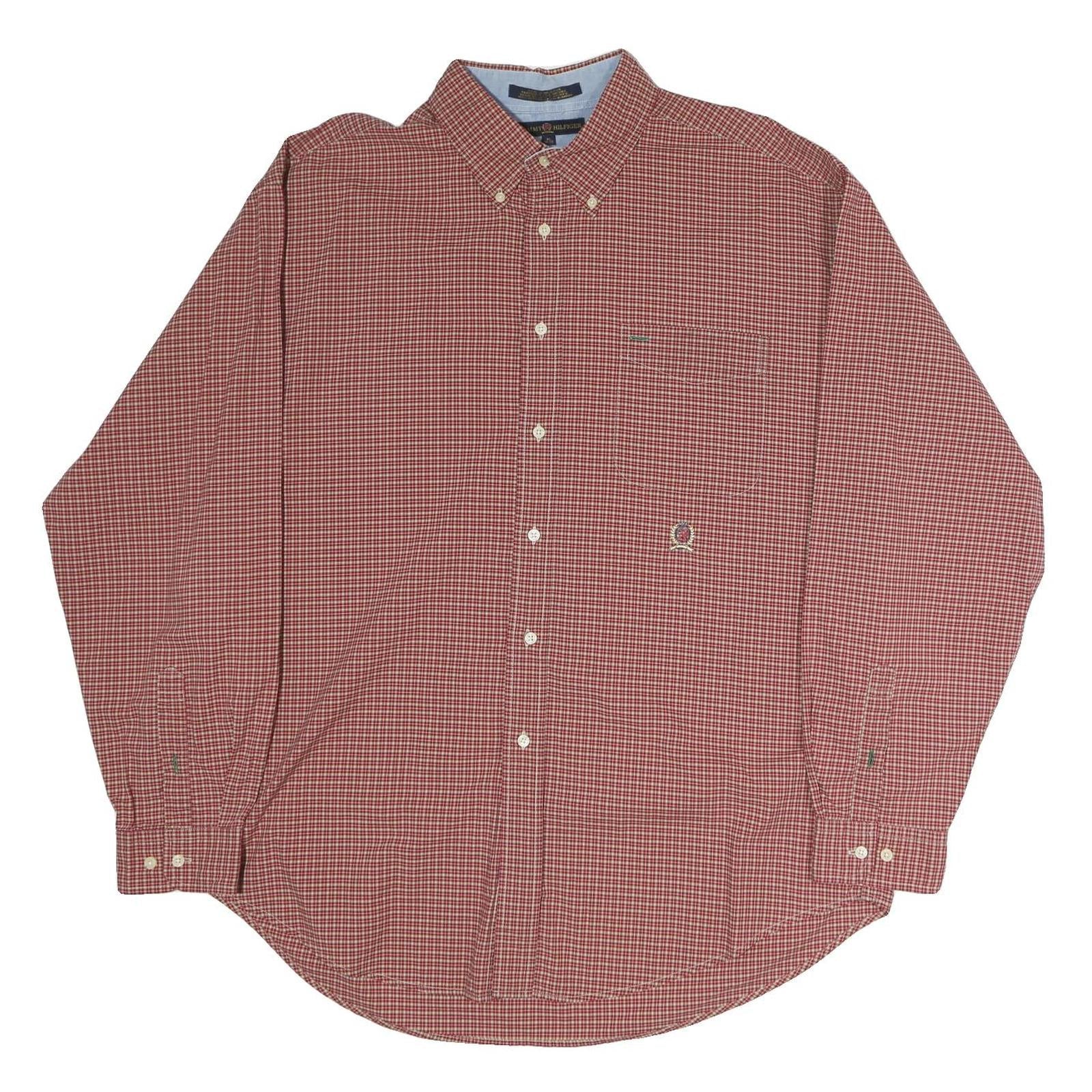 TOMMY HILFIGER Mens Red & White Check Shirt XL Button Down Long Sleeve Classic Refurbished - N/A refurbished available on Cerqular
