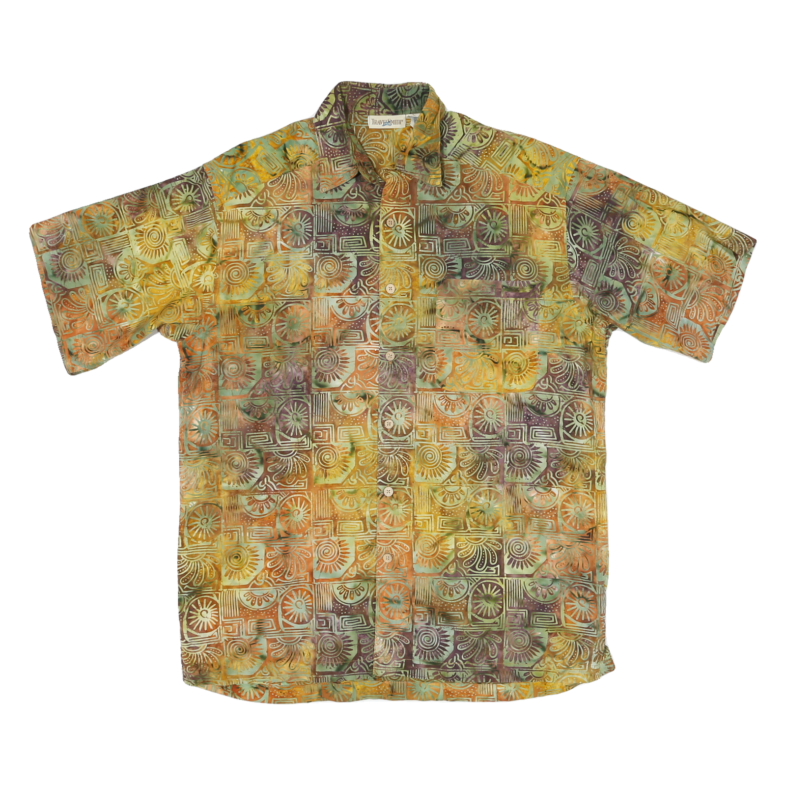 TRAVEL SMITH Mens Yellow & Brown Abstract Print Cotton Blend Shirt M Casual Refurbished - N/A refurbished available on Cerqular