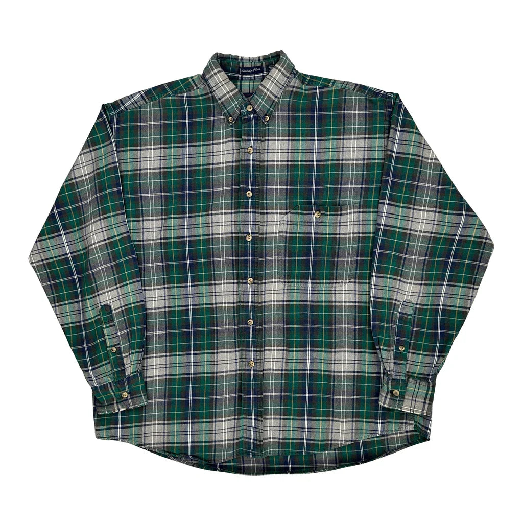 Cambridge Plaid Gant Checked Flannel Shirt - Large Grey Cotton Refurbished - Thrifted (note: this is a term often used to describe second- refurbished available on Cerqular