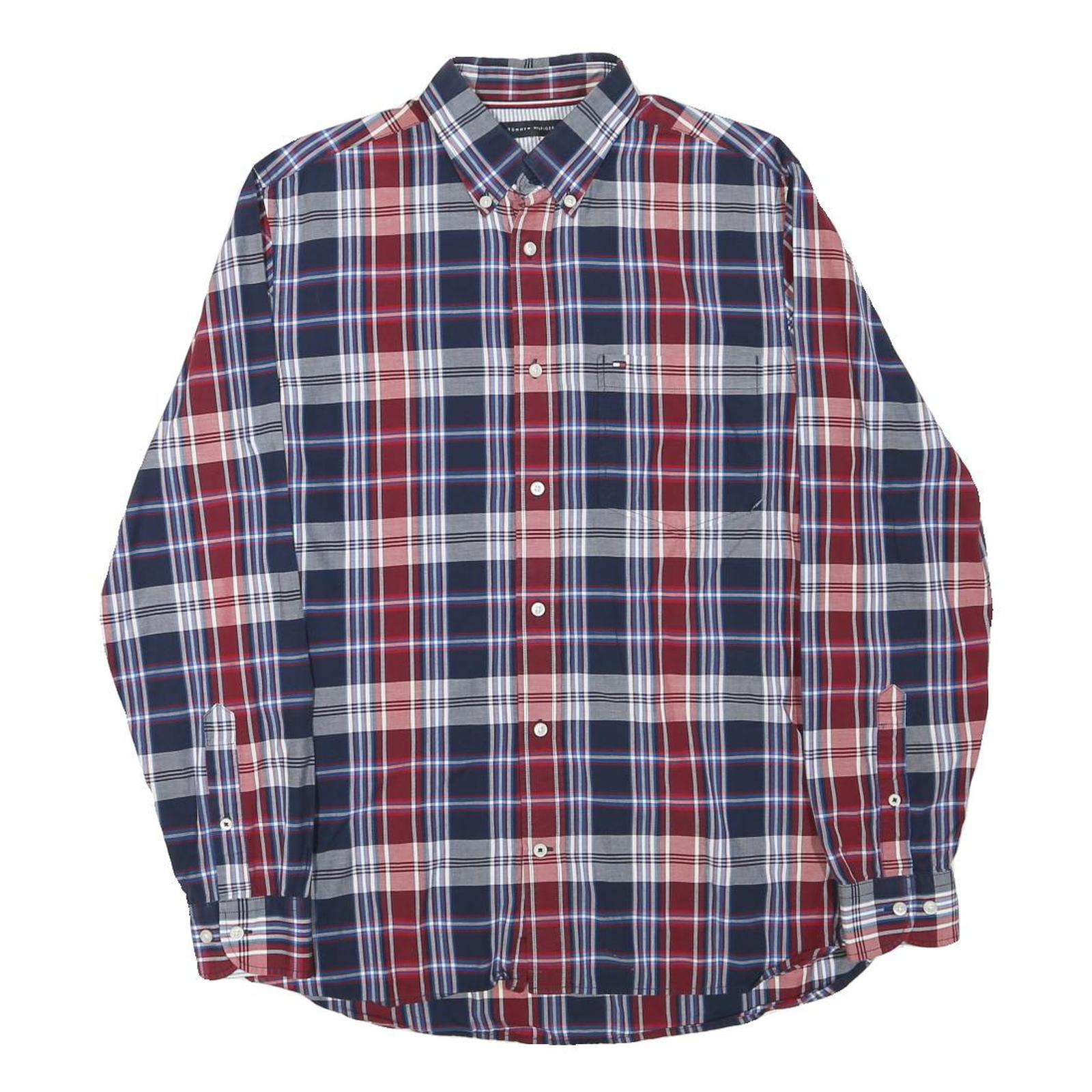 TOMMY HILFIGER Mens Blue & Maroon Check Shirt S Cotton Blend Classic Button-Down Refurbished - N/A refurbished available on Cerqular