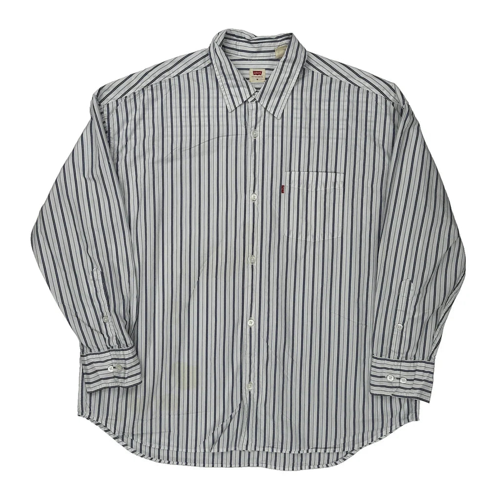 Levis Striped Shirt - Medium Blue Cotton Refurbished - Thrifted (note: this is a term often used to describe second- refurbished available on Cerqular