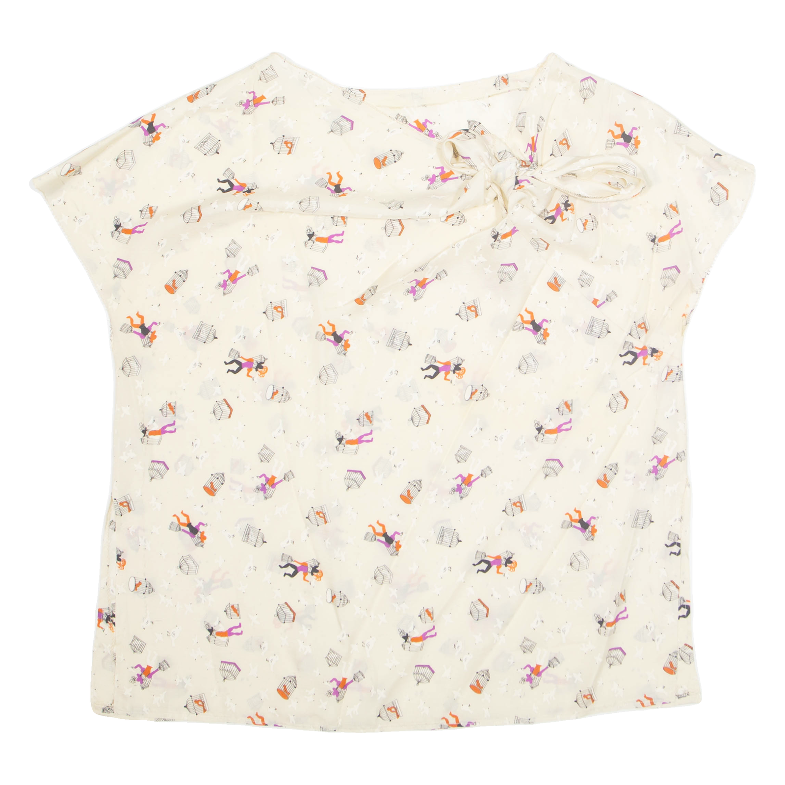 Womens Printed Blouse Cream V-Neck Crazy Pattern L Refurbished - N/A refurbished available on Cerqular