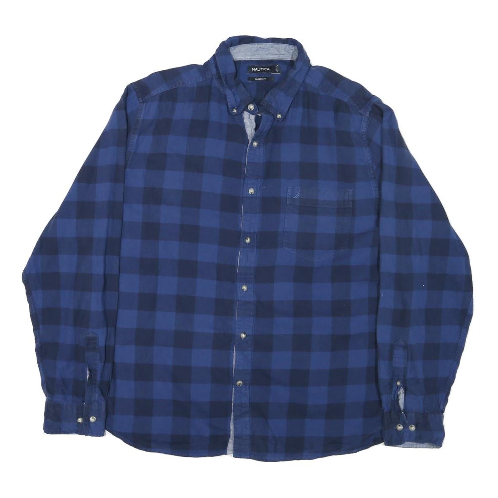 NAUTICA Mens Blue & Navy Checked Shirt XL Button-Down Cotton Blend Casual Refurbished - N/A refurbished available on Cerqular