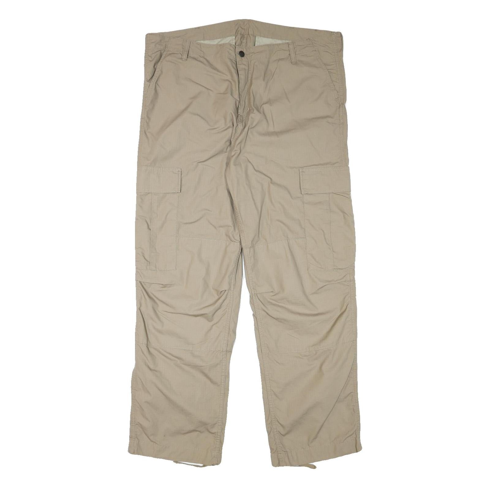 CARHARTT Mens Relaxed Beige Cargo Trousers W41 L32 Cotton Blend Zip Closure Refurbished - N/A refurbished available on Cerqular